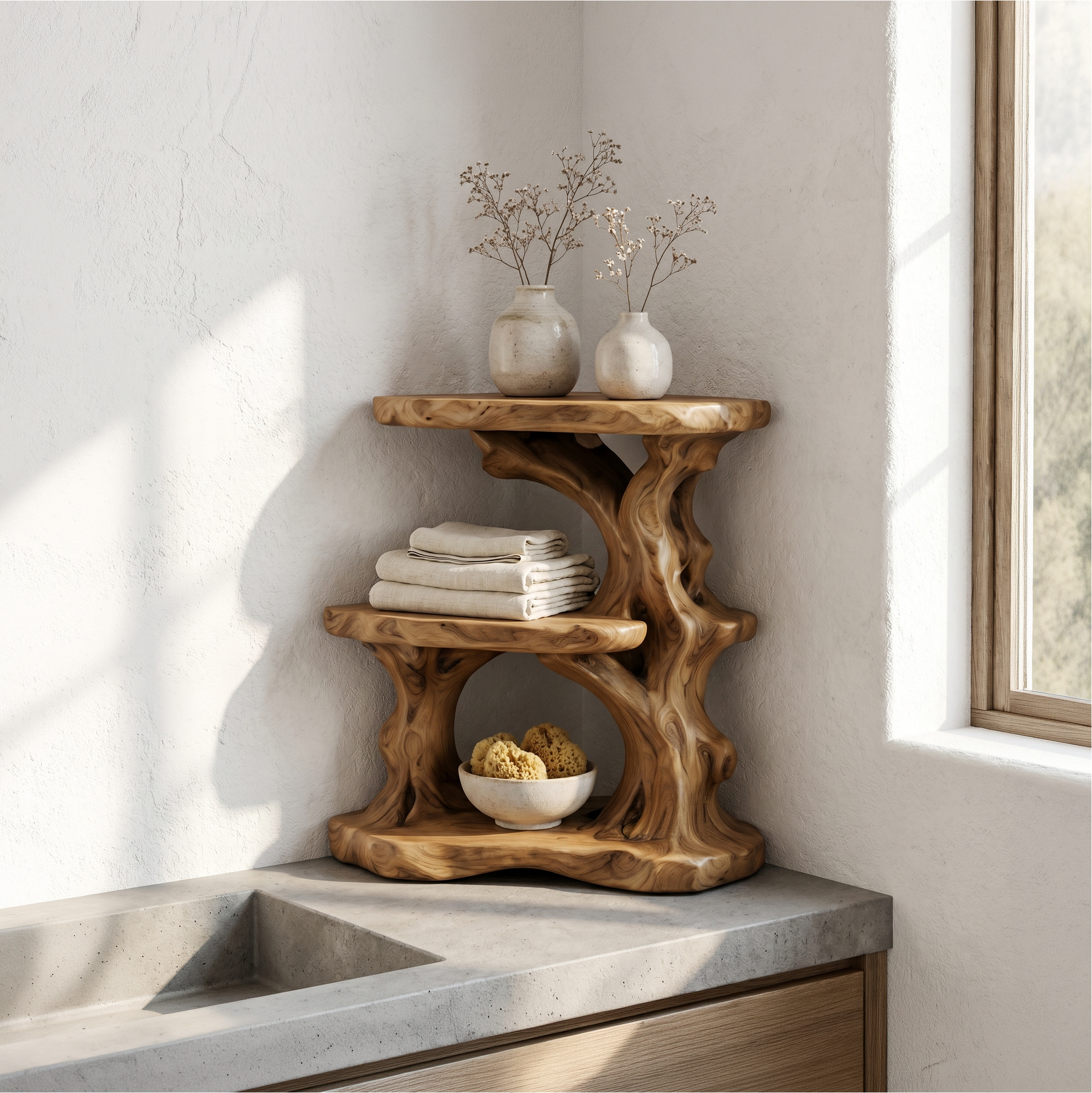 Organic Bathroom Shelf With Tiered Bathroom Display For Bathroom SINLSABRD011