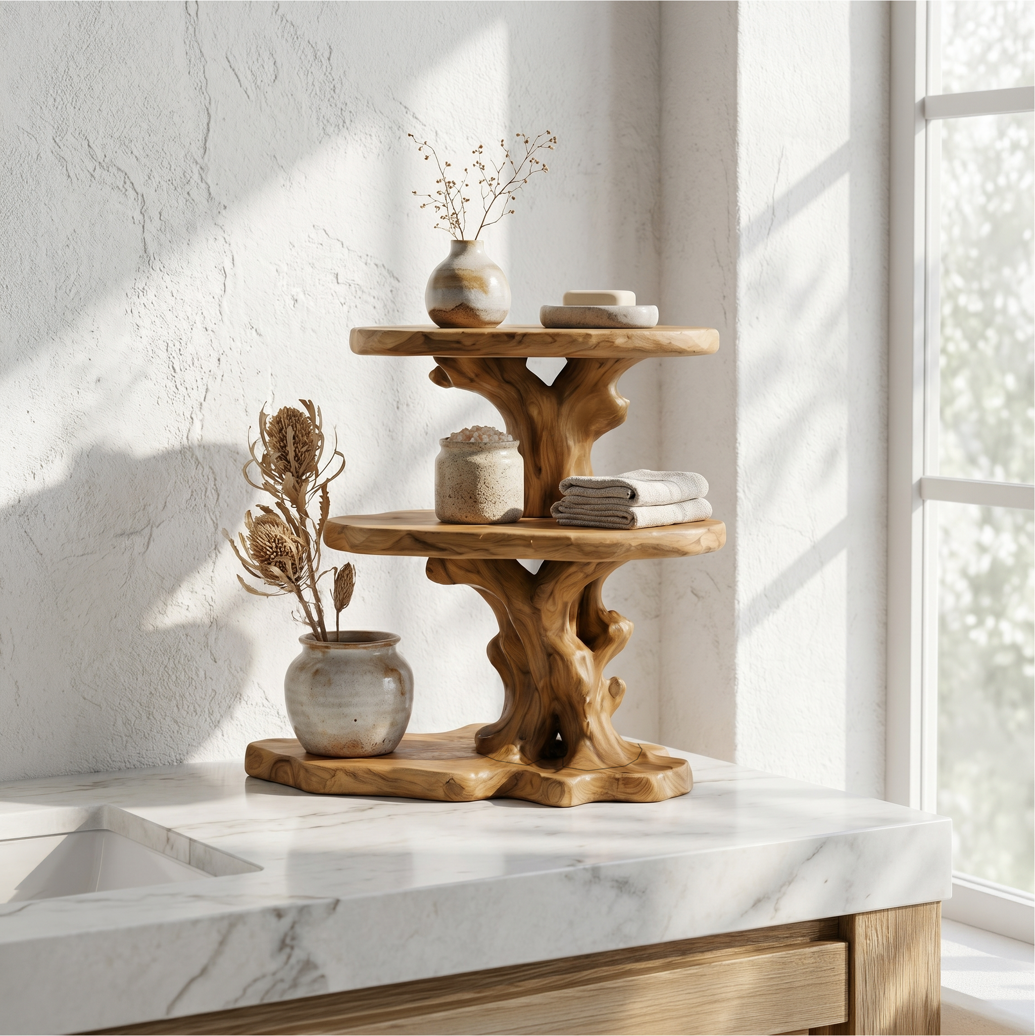 Farmhouse Bathroom Shelf With Tiered Display Storage For Bathroom SINLSABRD014