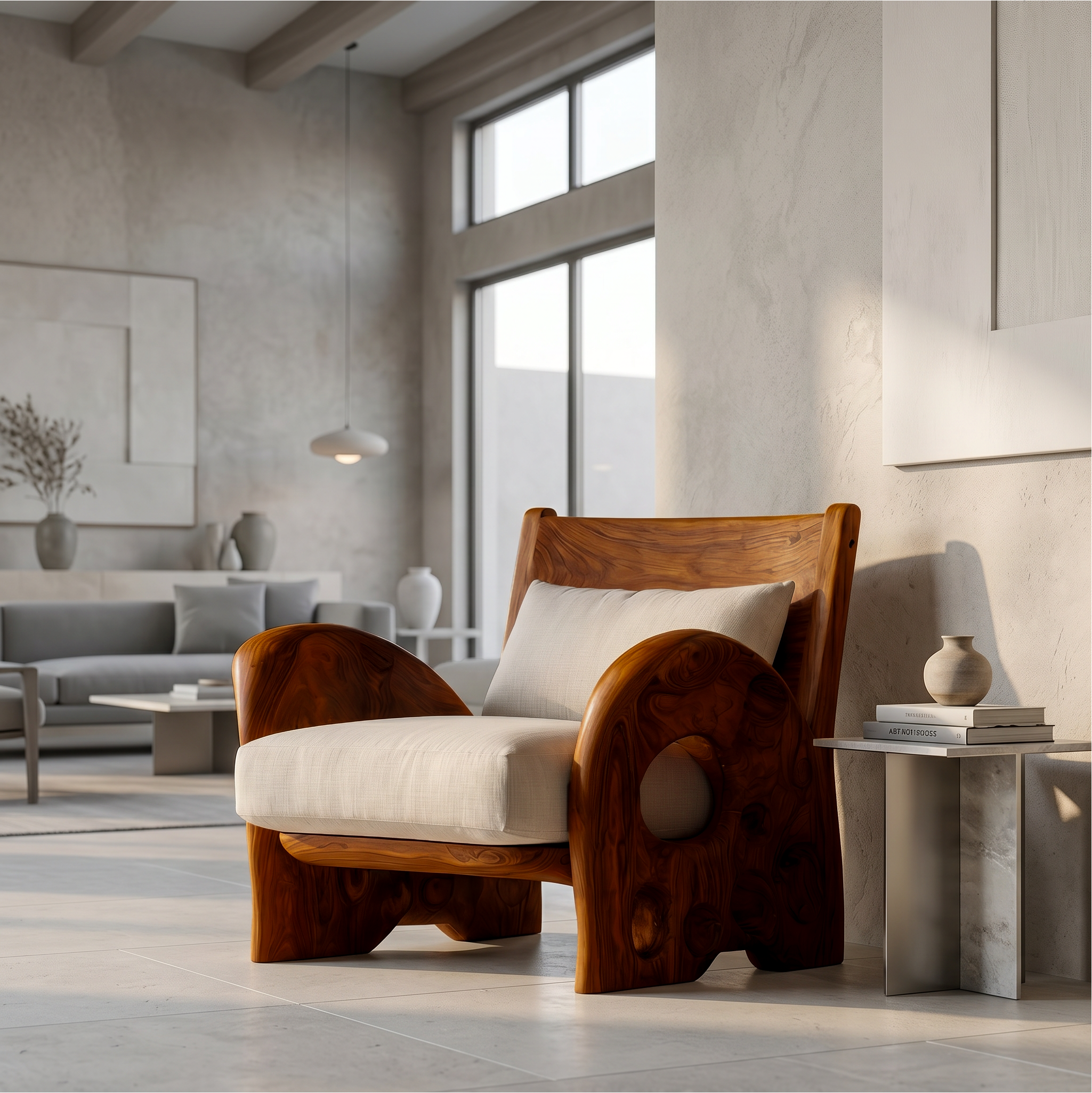 Sculptural Wooden Armchair For Living Room SINLSA003