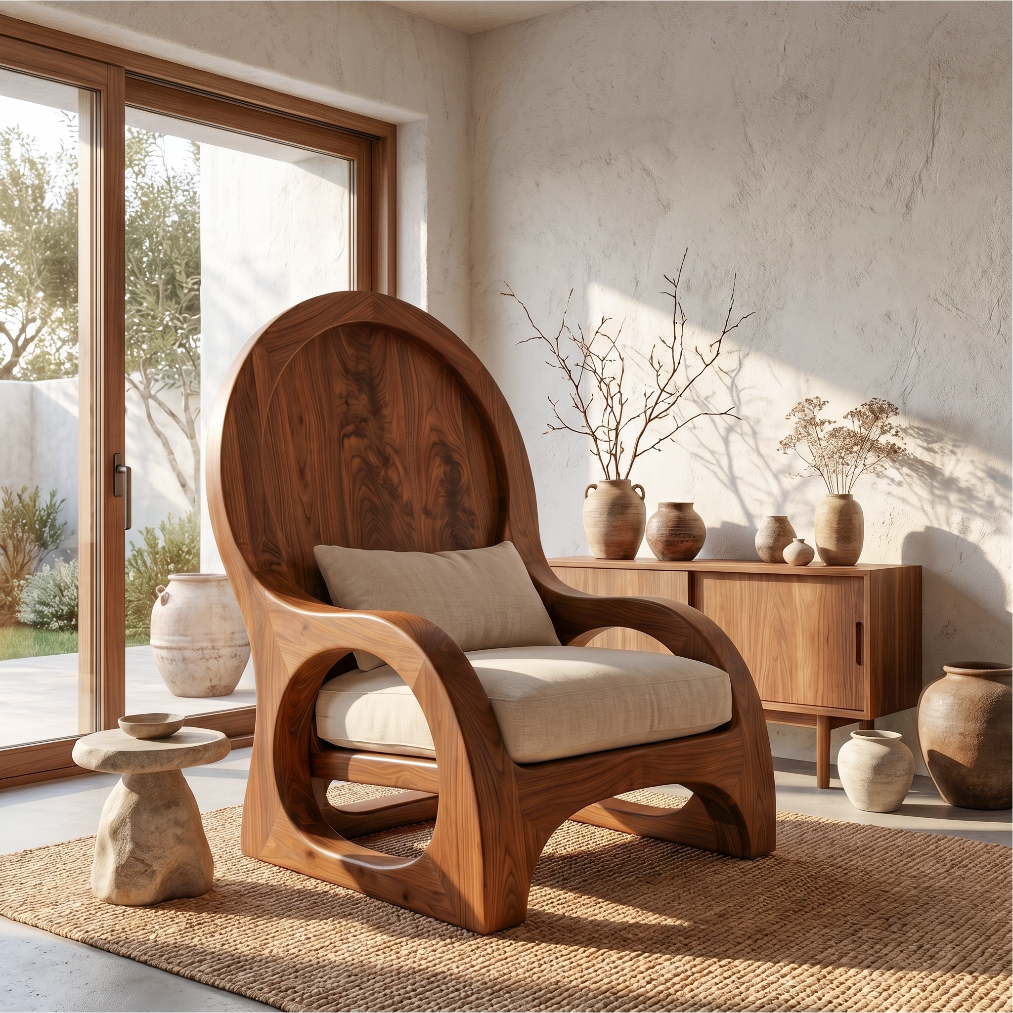 Organic Wooden Accent Chair For Living Room SINLSA007