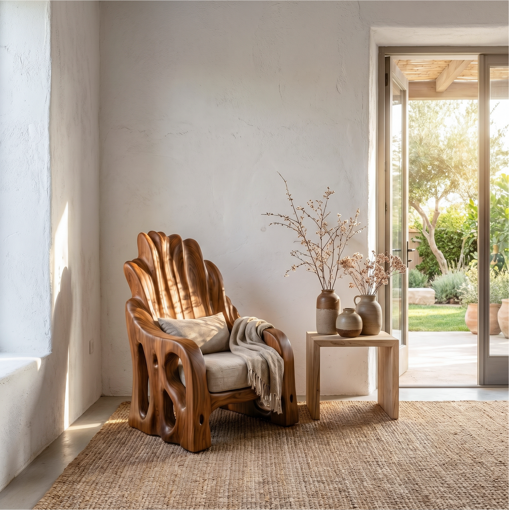 Leaf Inspired Wooden Armchair For Living Room SINLSA008