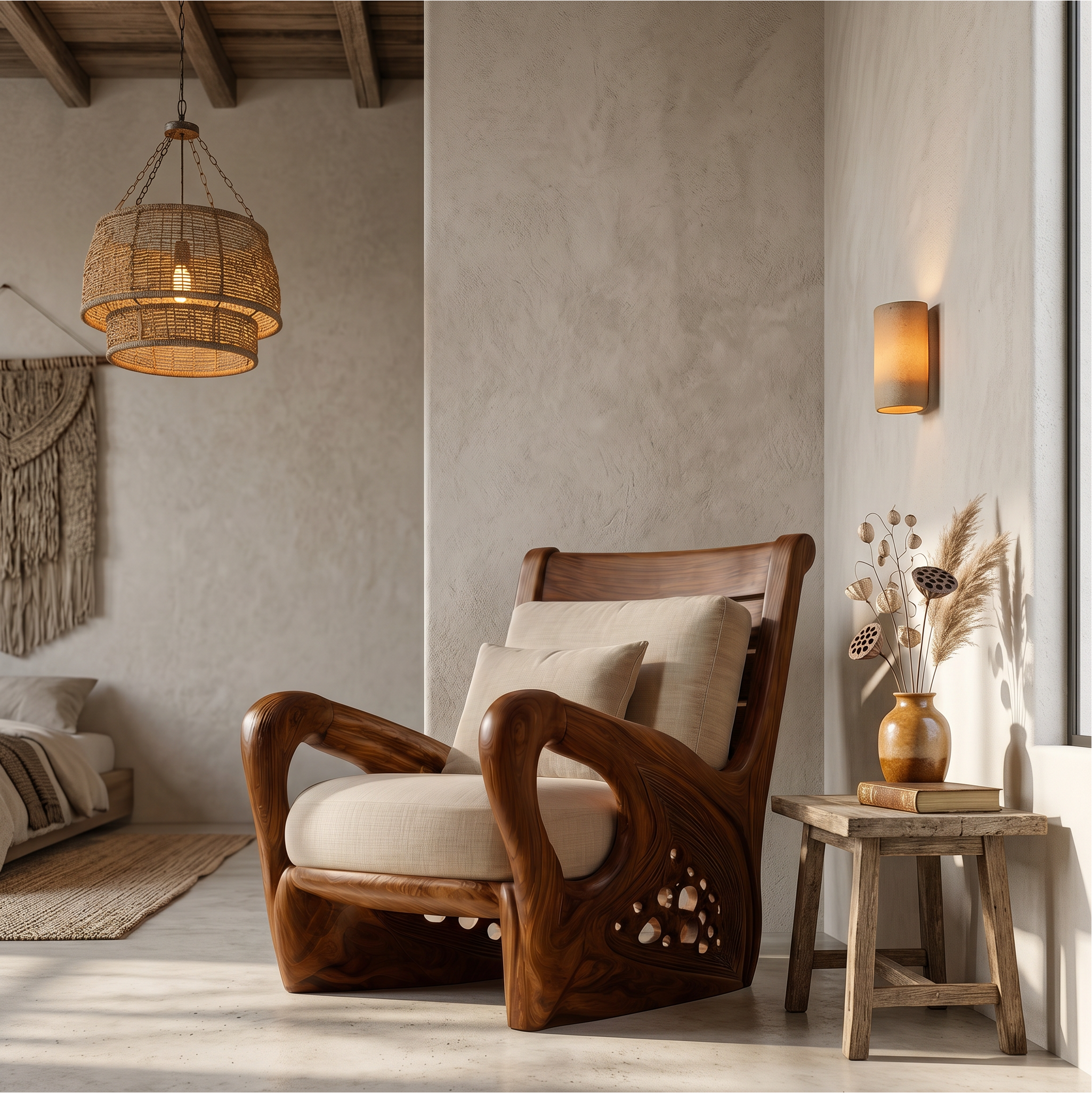 Nature Inspired Wooden Armchair For Living Room Relaxation And Comfort SINLSAAC017