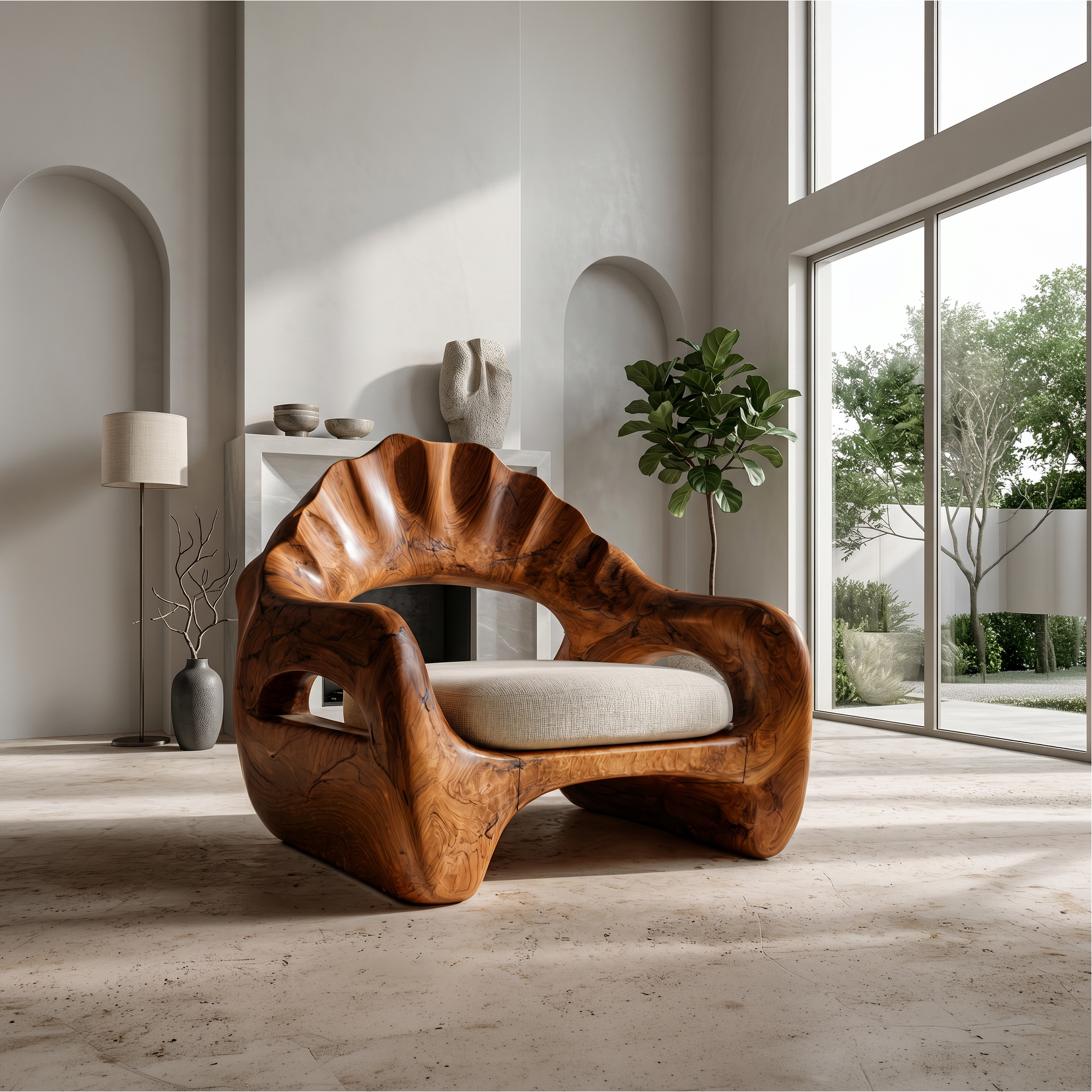 Sculptural Lounge Chair With Handcrafted Wooden Structure For Living Room SINLSAAC024