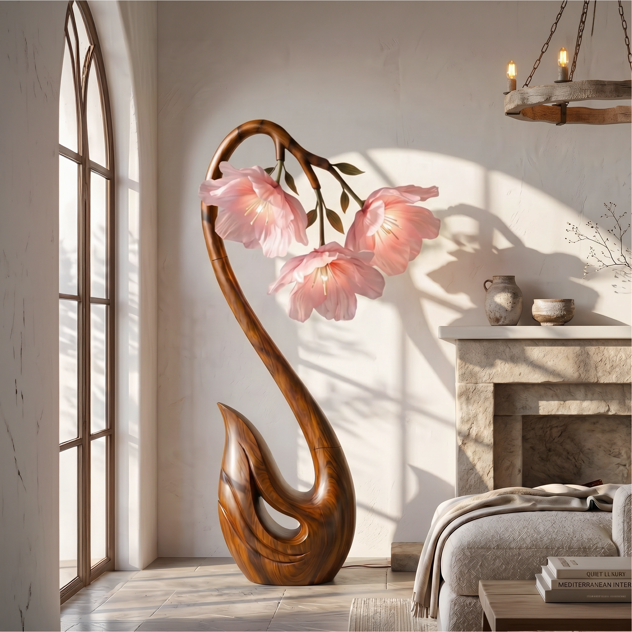 Sculptural Flower Floor Lamp Organic Wood Design For Living Room SINLSAFLP109