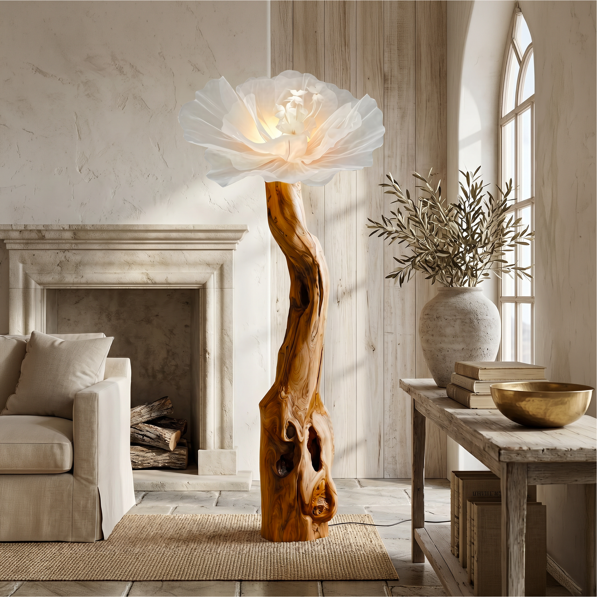 Organic Modern Floor Lamp Handcrafted Flower Sculpture For Living Room SINLSAFLP114