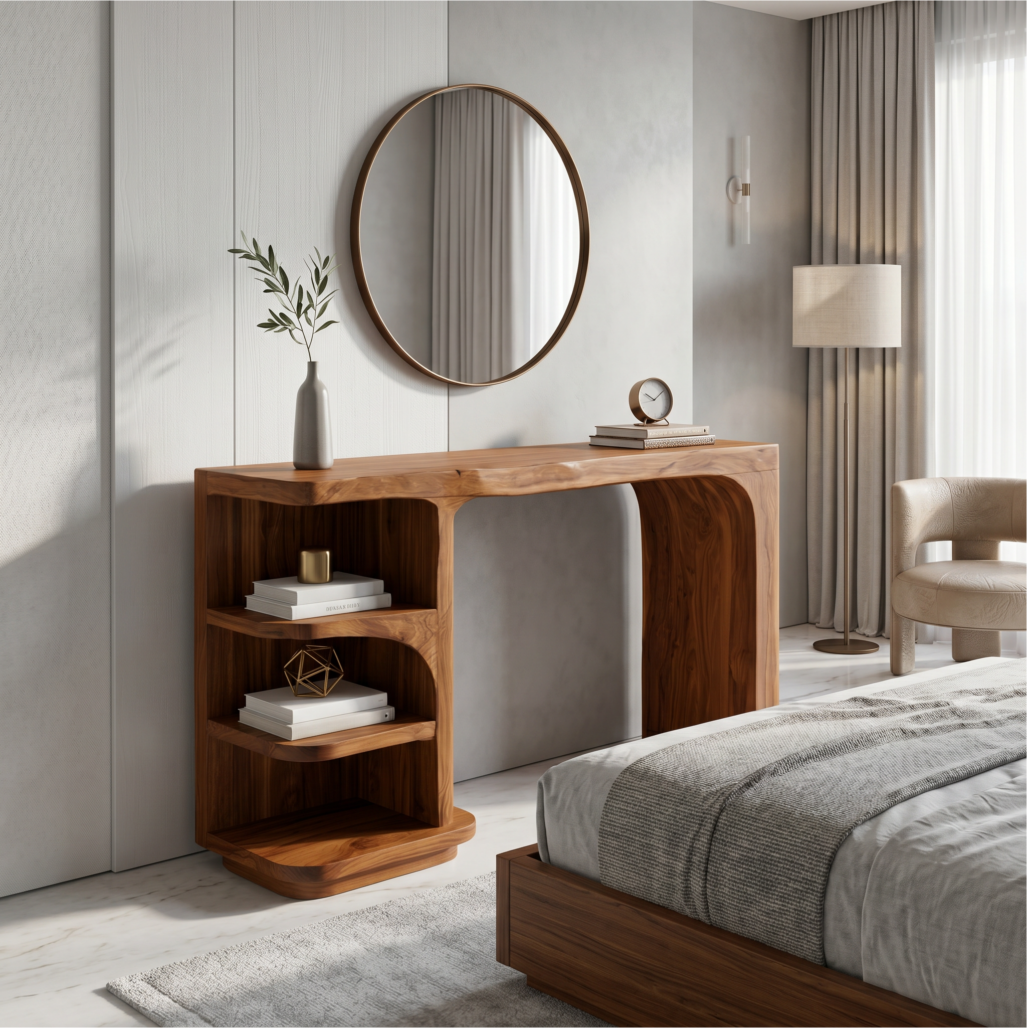 Contemporary Dressing Table With Waterfall Wood Structure For Bedroom SINLSABDT092