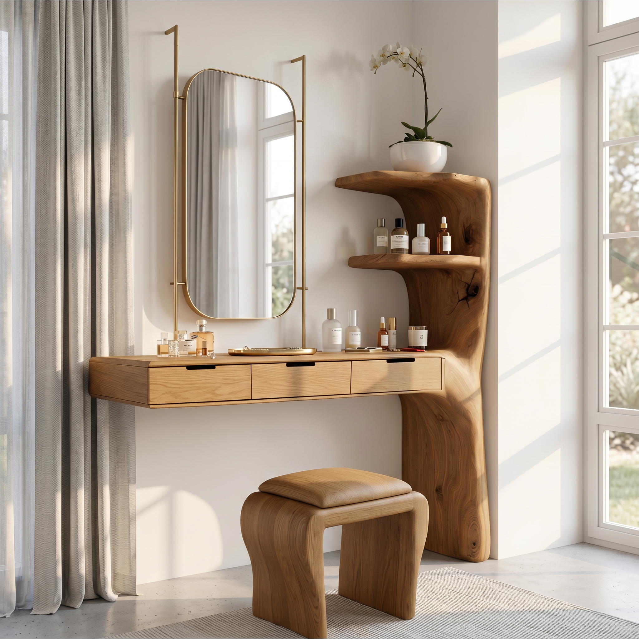 Organic Dressing Table With Built In Storage Shelves For Bedroom And Dressing Room SINLSABDT087