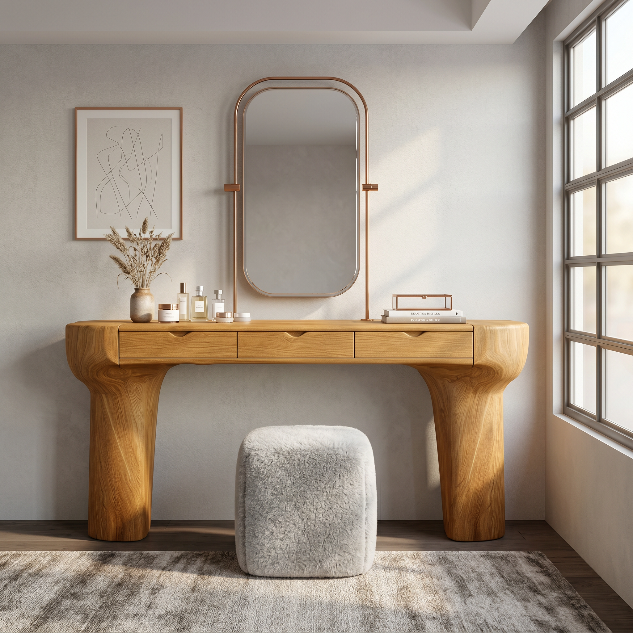 Rustic Dressing Table With Solid Wood Design For Bedroom SINLSABDT088