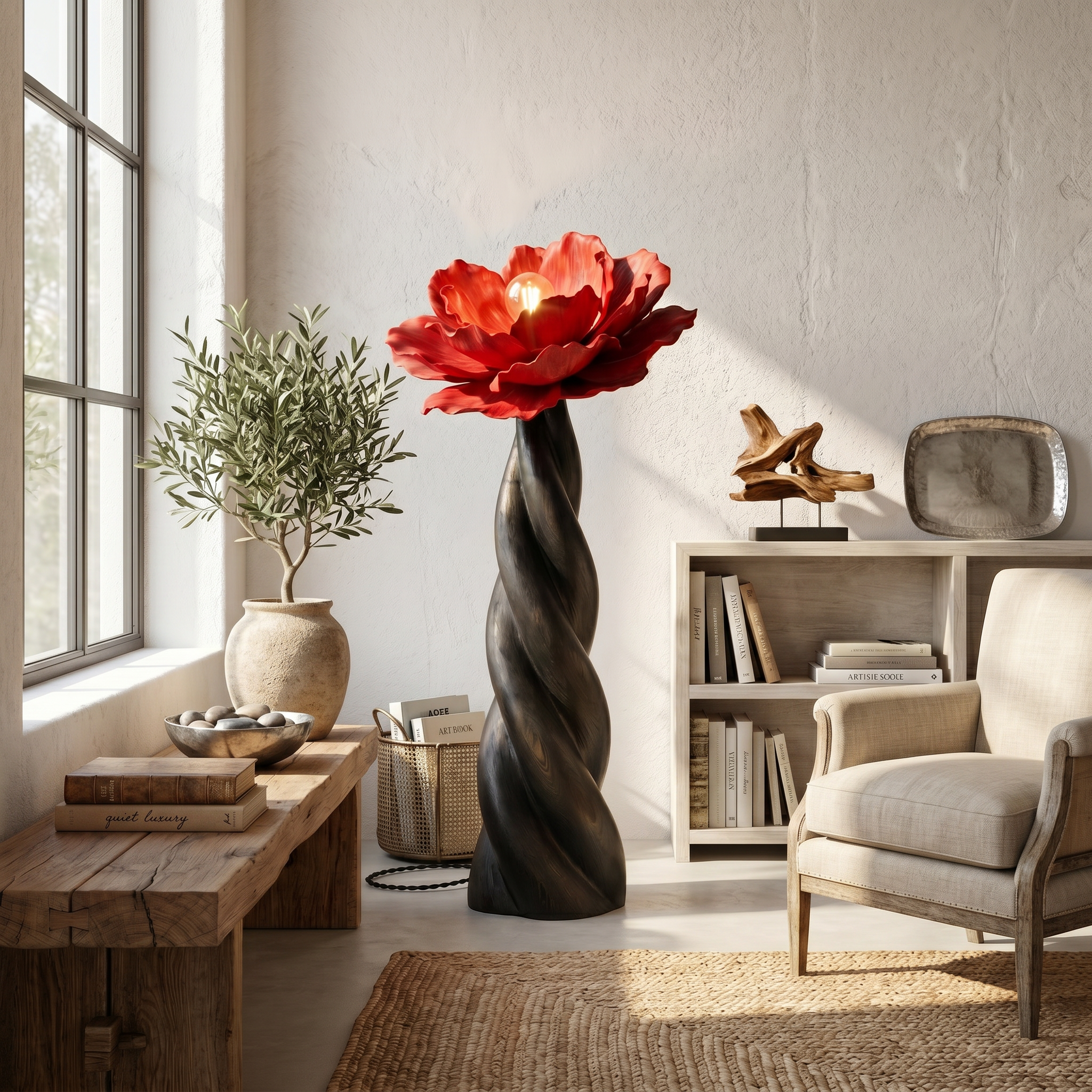 Nature Inspired Floor Lamp With Blooming Flower Silhouette For Living Room SINLSAFLP118