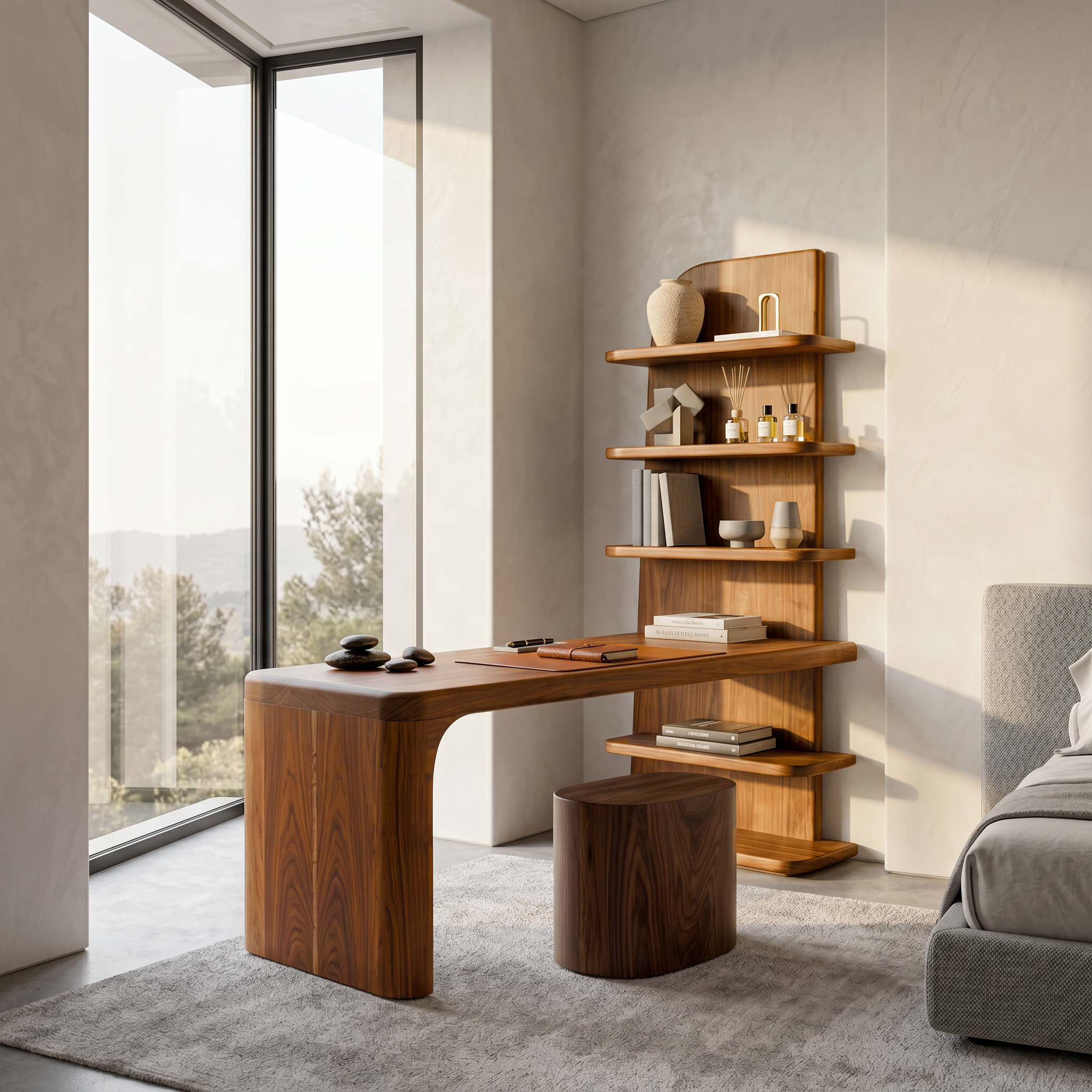Handcrafted Desk With Open Bookshelf Design For Bedroom And Workspace SINLSADK154
