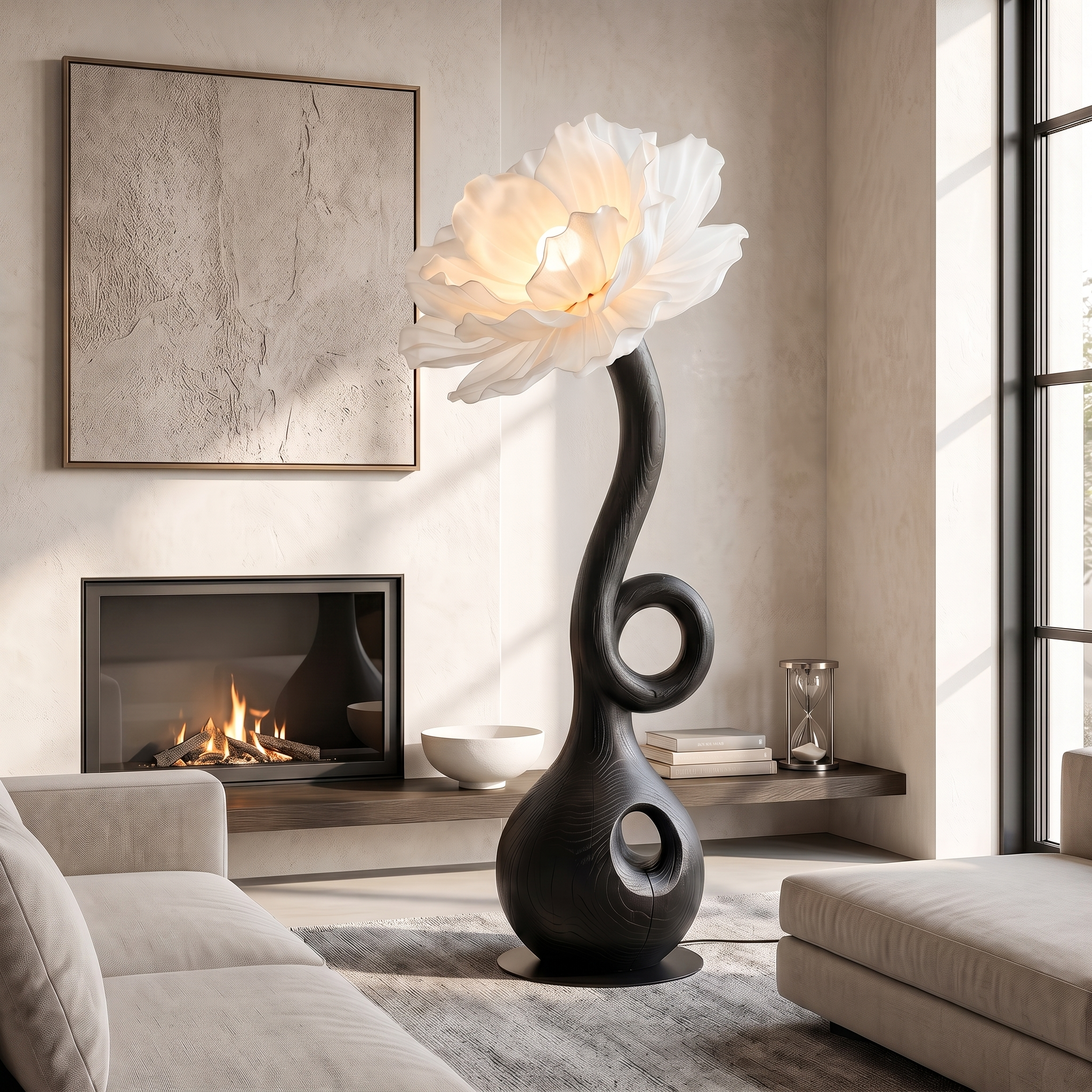 Sculptural Floor Lamp With Floral Accent Design For Bedroom And Reading Room SINLSAFLP120