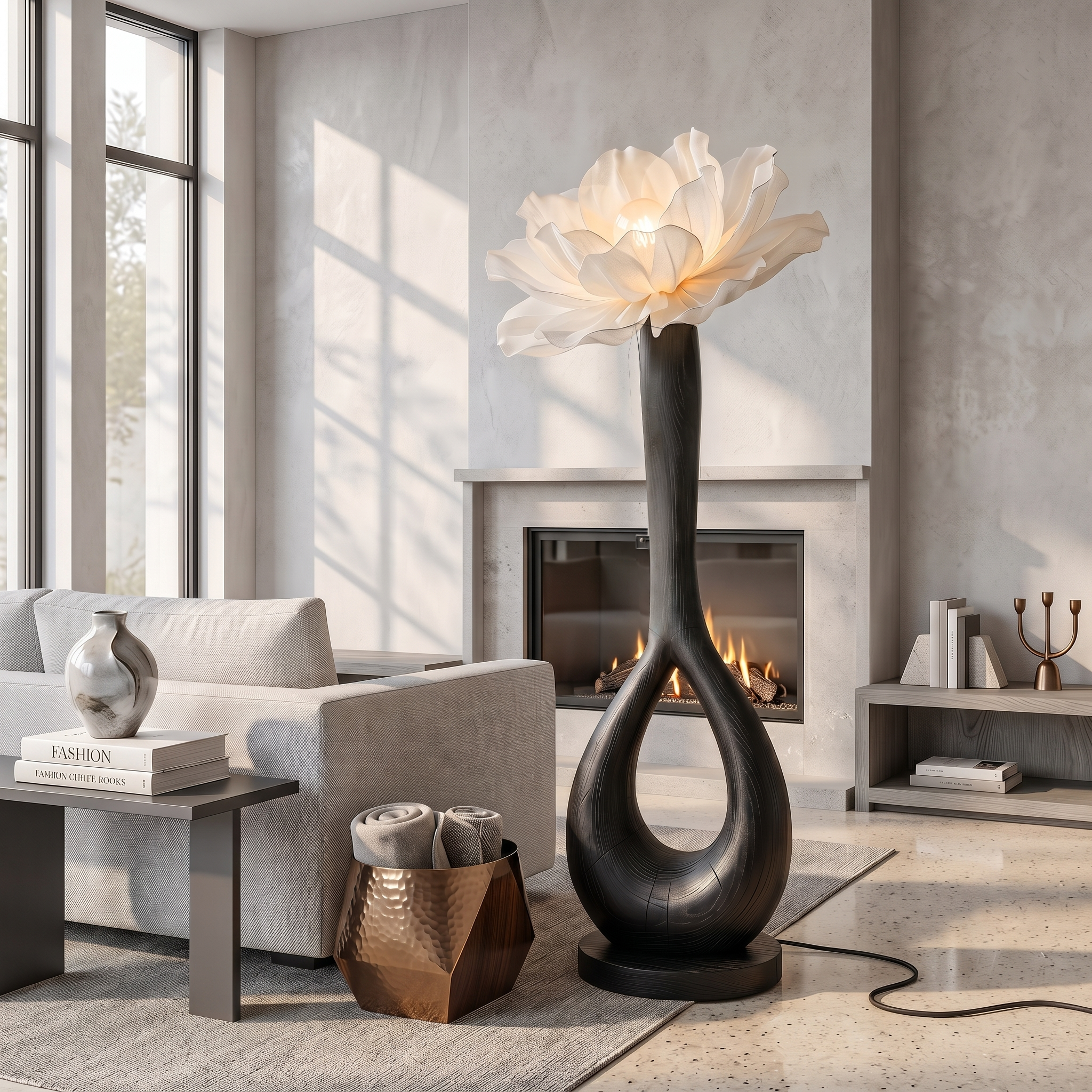 Handcrafted Floor Lamp With Blooming Flower Sculpture For Living Room SINLSAFLP121