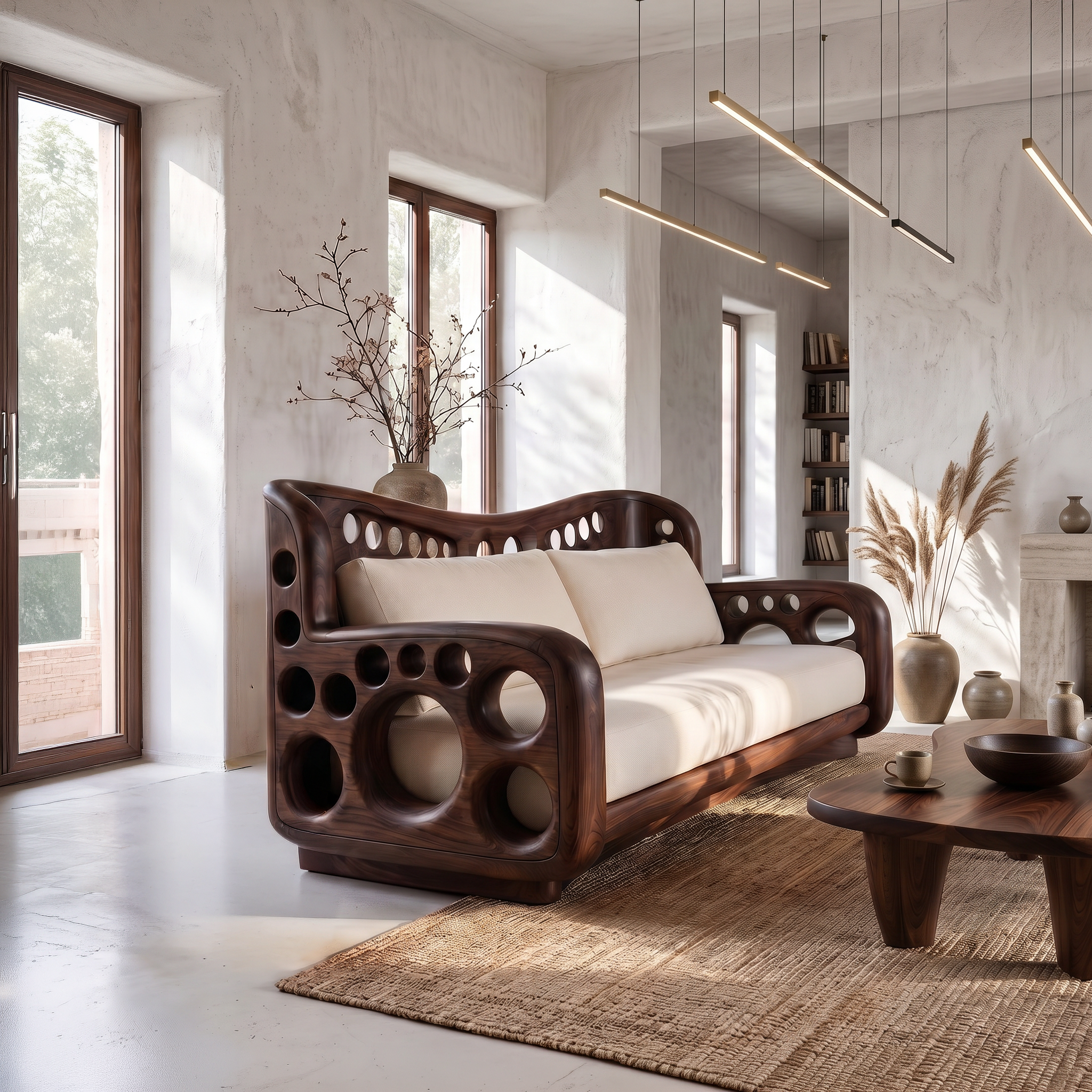 Organic Lounge Sofa With Sculptural Solid Wood Construction SINLSASF033