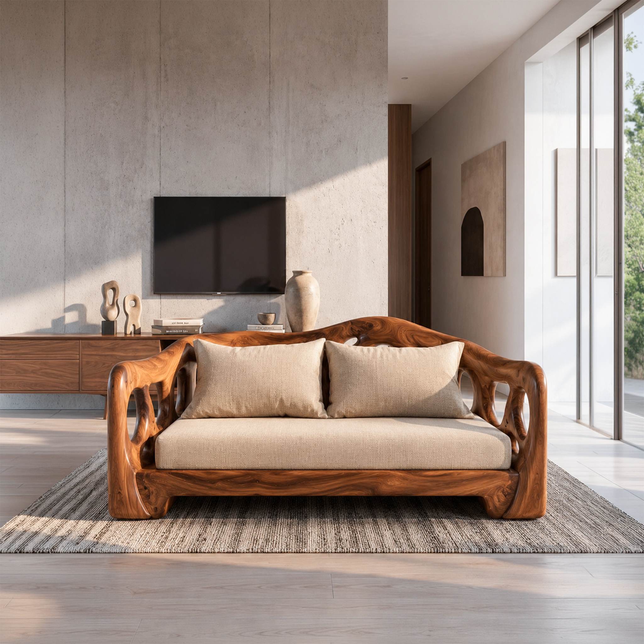 Modern Sofa With Sculptural Solid Wood For Living Room SINLSASF034