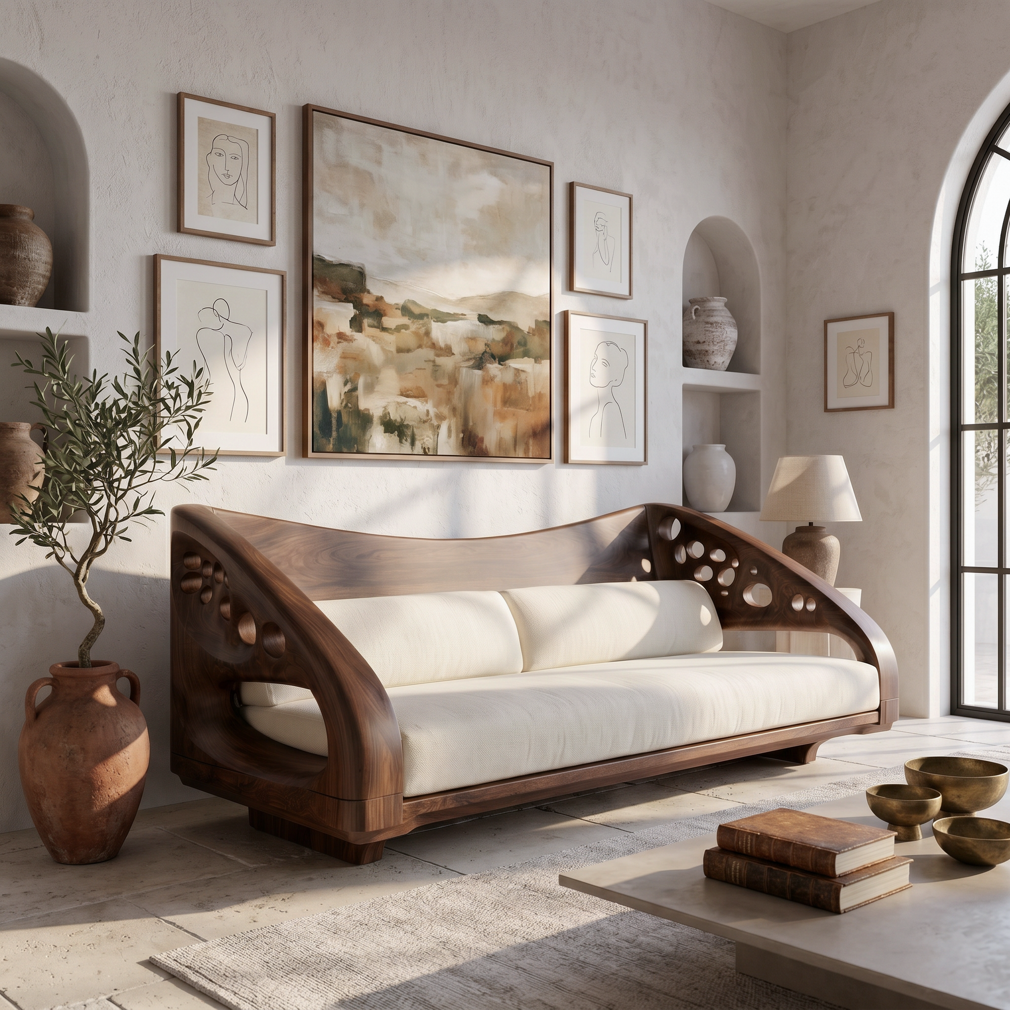 Organic Wooden Sofa Frame With Handcrafted Artistic Design SINLSASF036