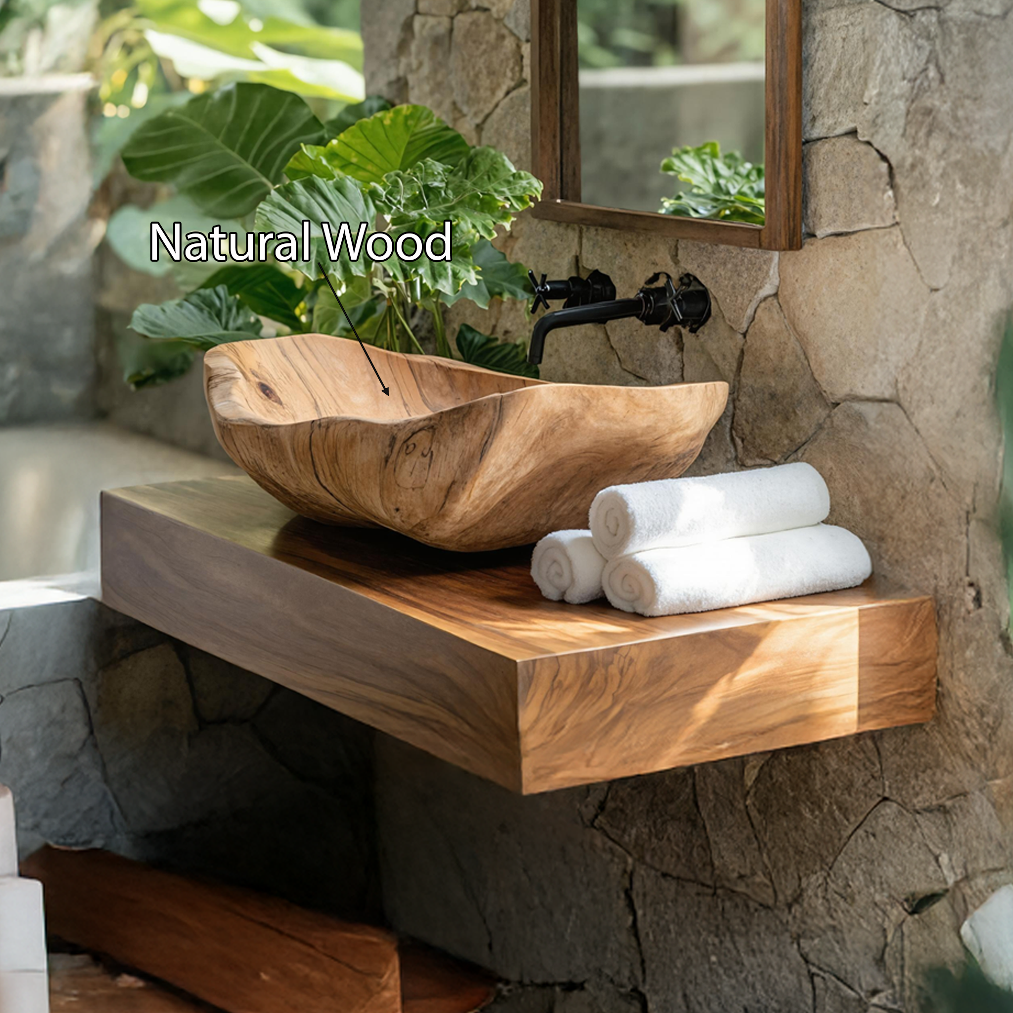 Mid Century Wooden Vessel Sink For Bathroom Vanity Decor SILDTTNVS001