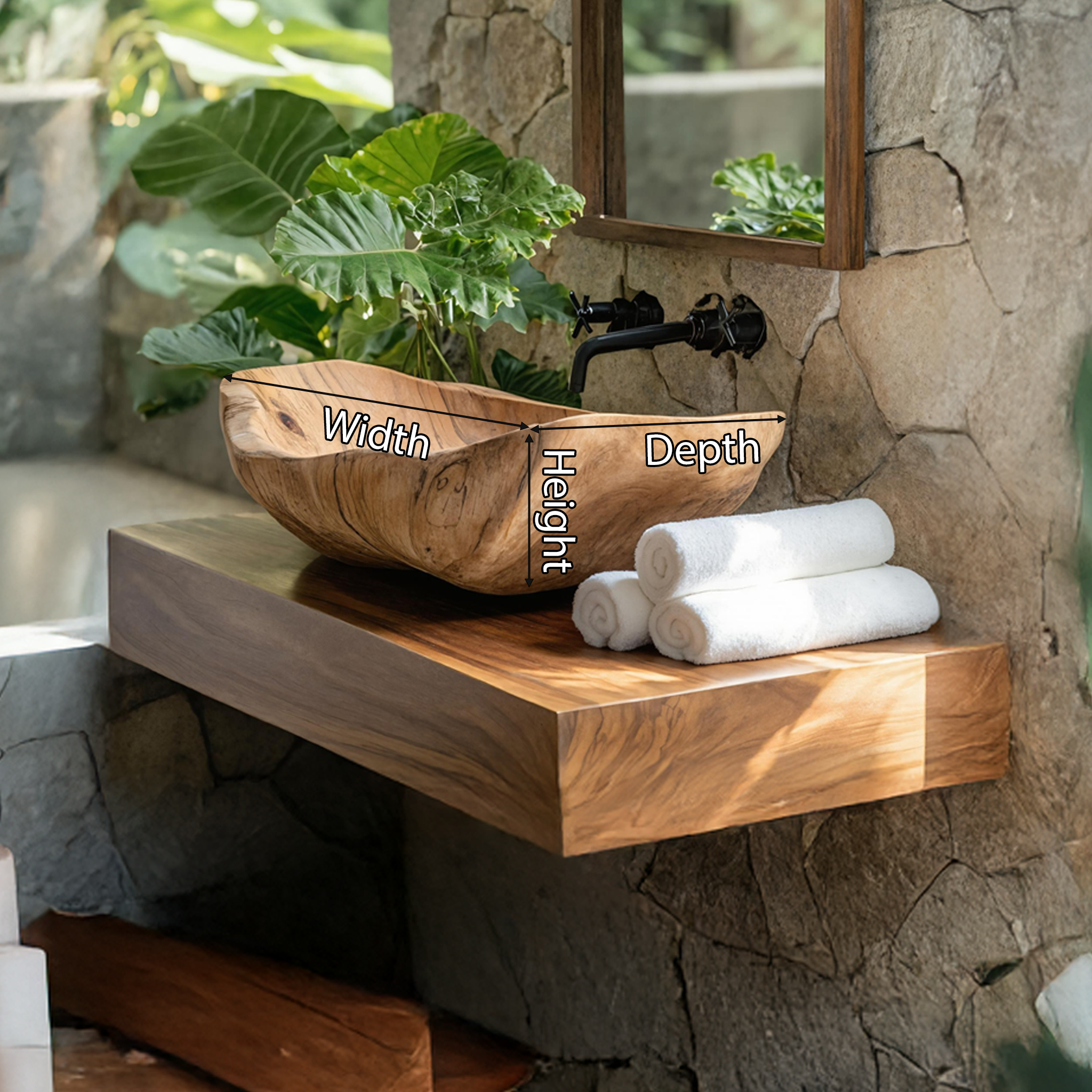 Mid Century Wooden Vessel Sink For Bathroom Vanity Decor SILDTTNVS001