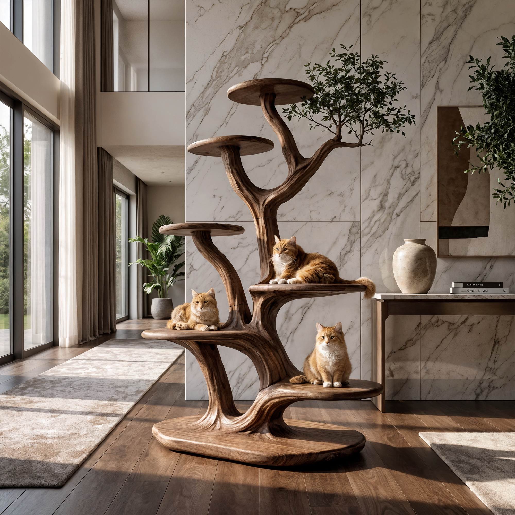 Rustic Tree Cat Play Tower Artistic Living Room SINLKITT077