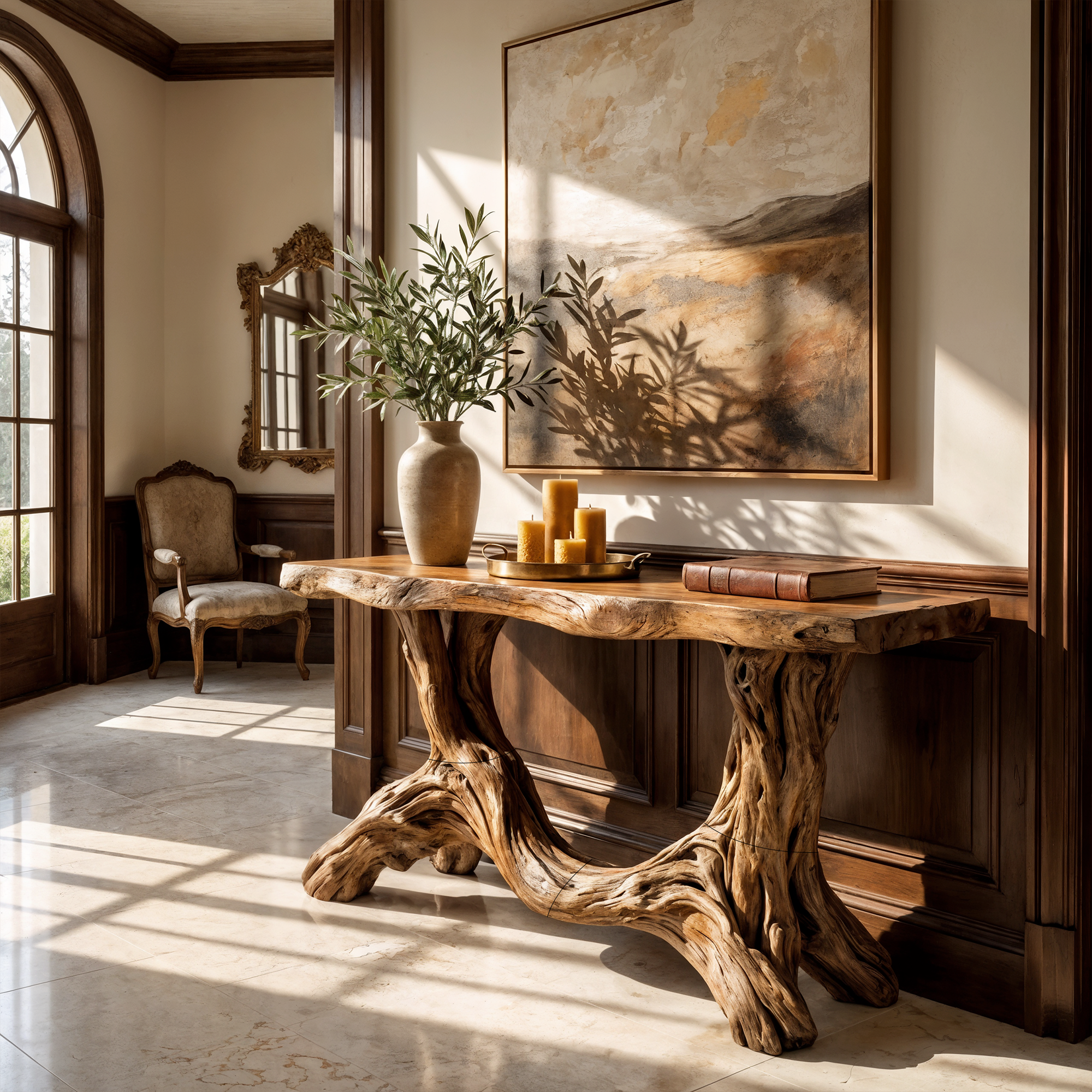 Sculptural Single Pedestal Console Table Handmade Statement Furniture For Living Room Decor SINLKICS478