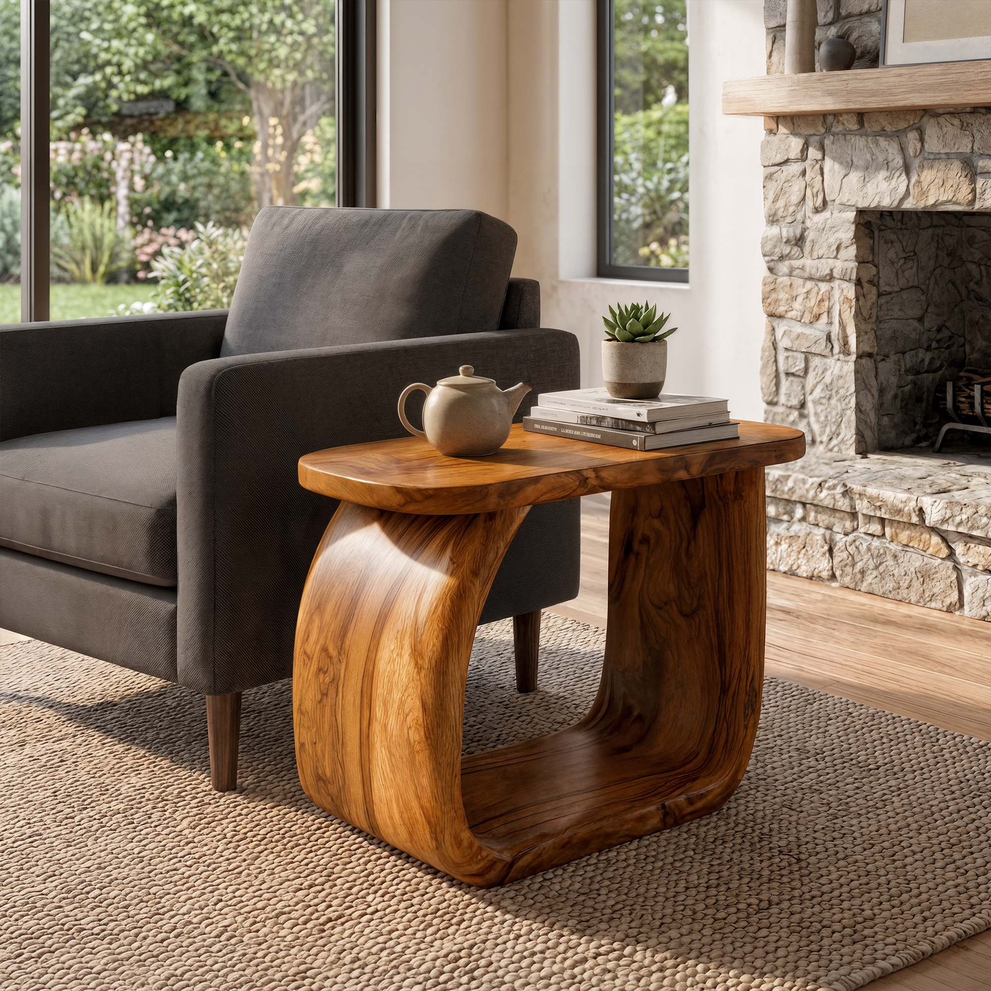 Minimal Beside Table With Curved Open Frame Design For Living Room SINLKIBT244
