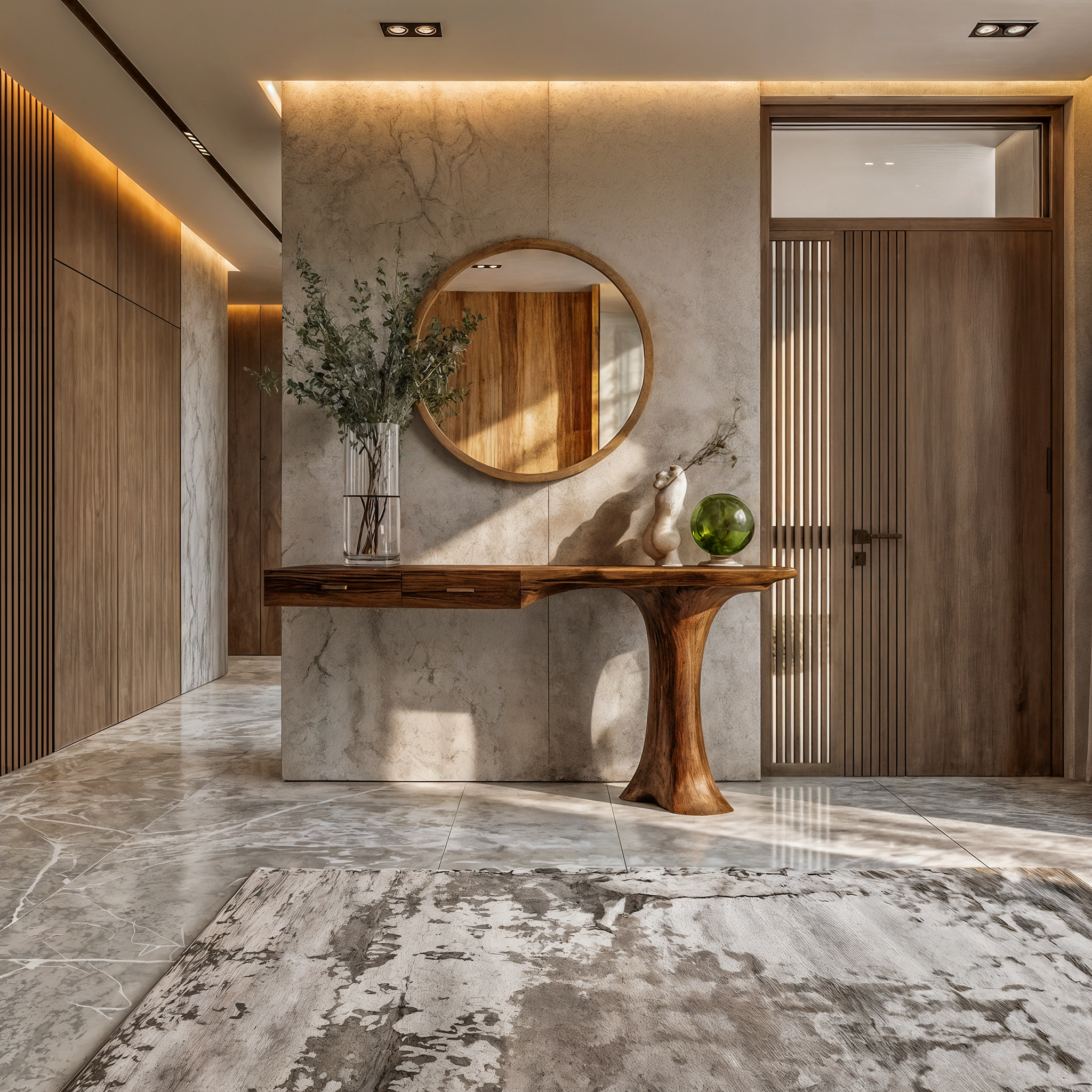 Minimal Organic Console Table Solid Wood Asymmetric Sculptural Form For Entryway And Living Room SINLKICS555