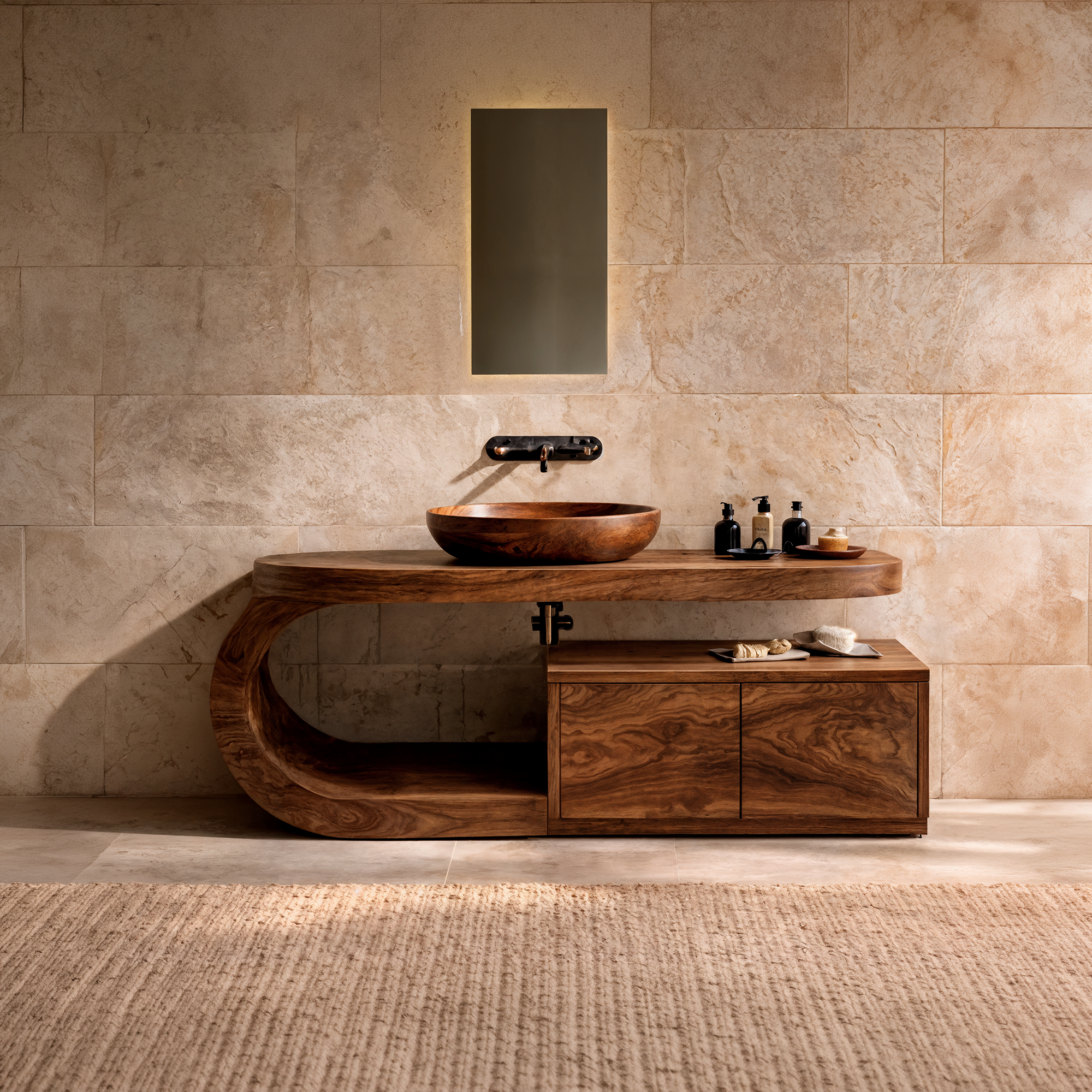 Organic Curved Bathroom Vanity For Bathroom And Powder Room SINLKIBRV299