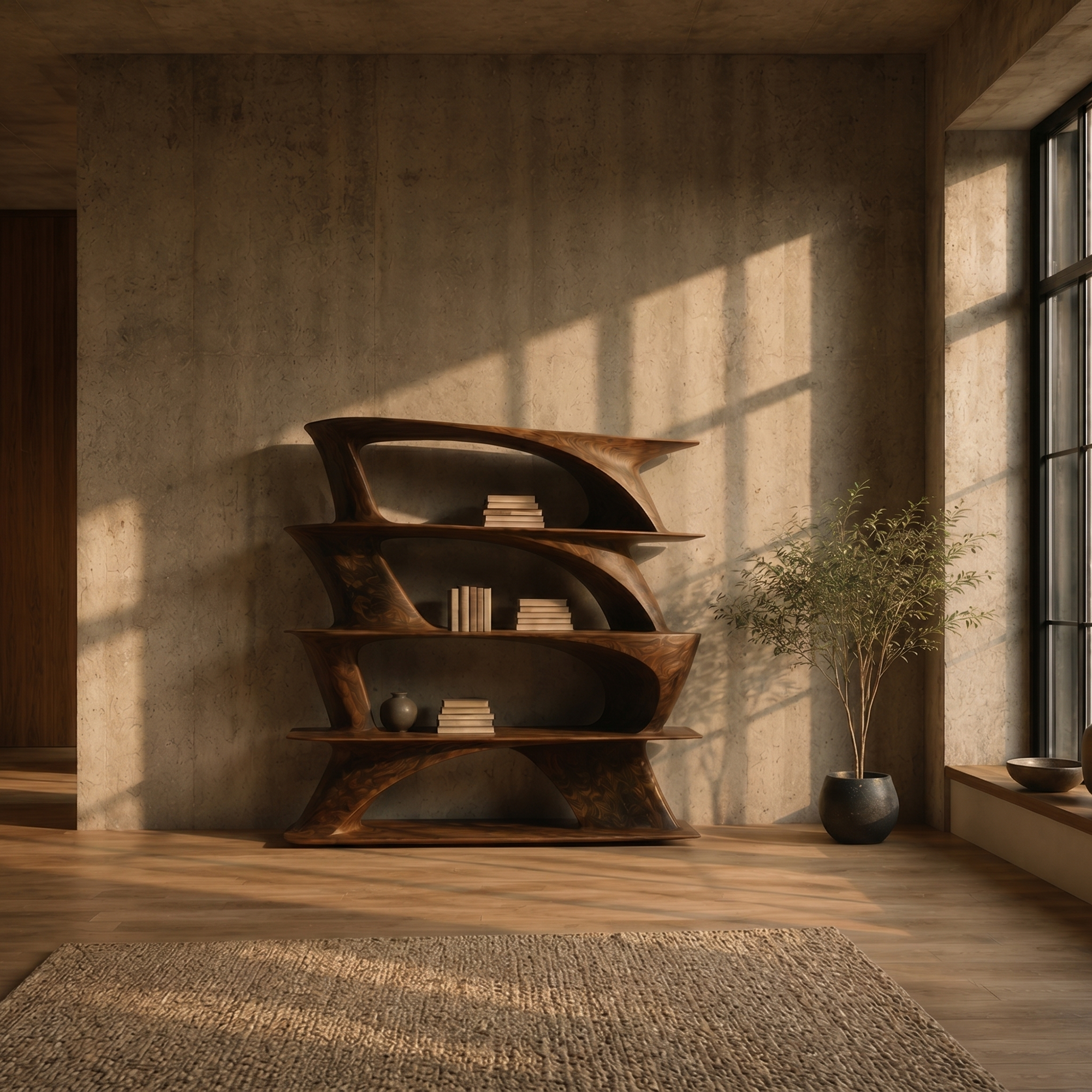 Organic Sculptural Bookshelf With Asymmetrical Open Shelves For Living Room SINLKIBS031