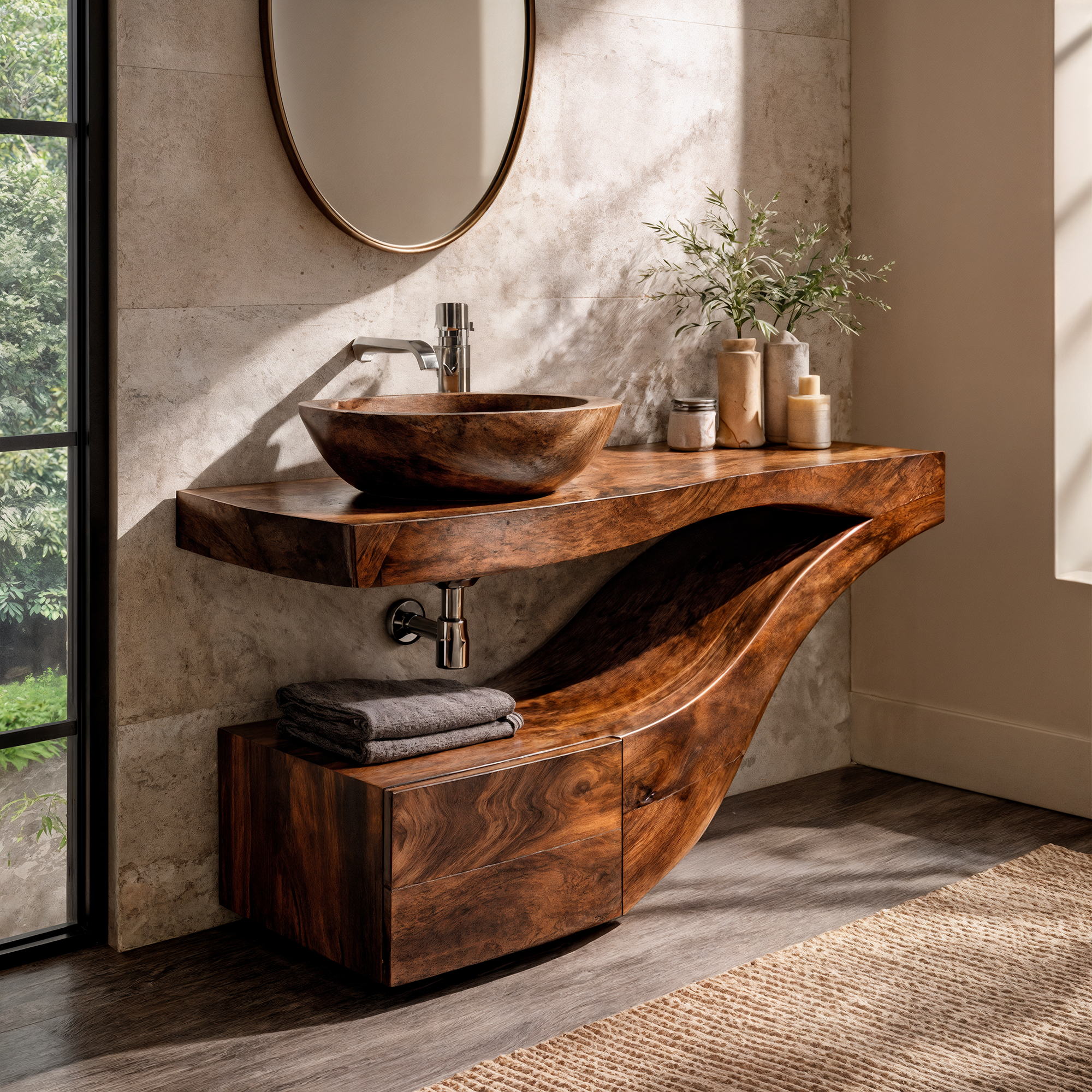 Organic Curved Floating Bathroom Vanity For Bathroom And Powder Room SINLKIBRV302