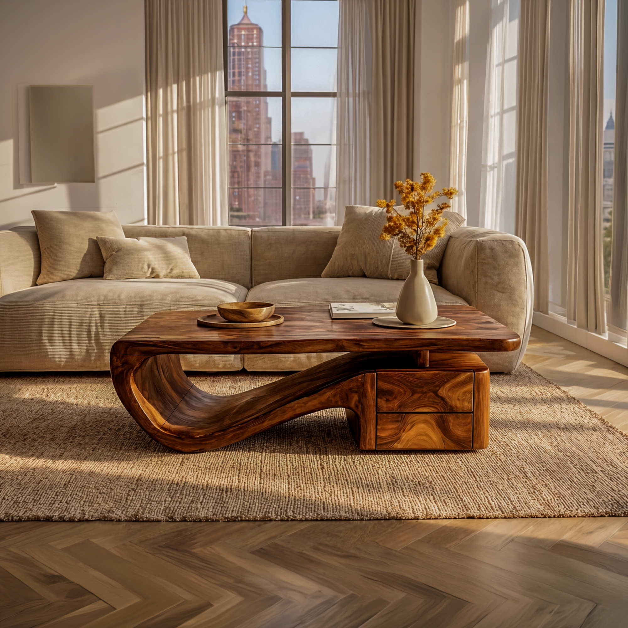 Organic Sculptural Coffee Table With Storage For Living Room And Lounge SINLKICF360