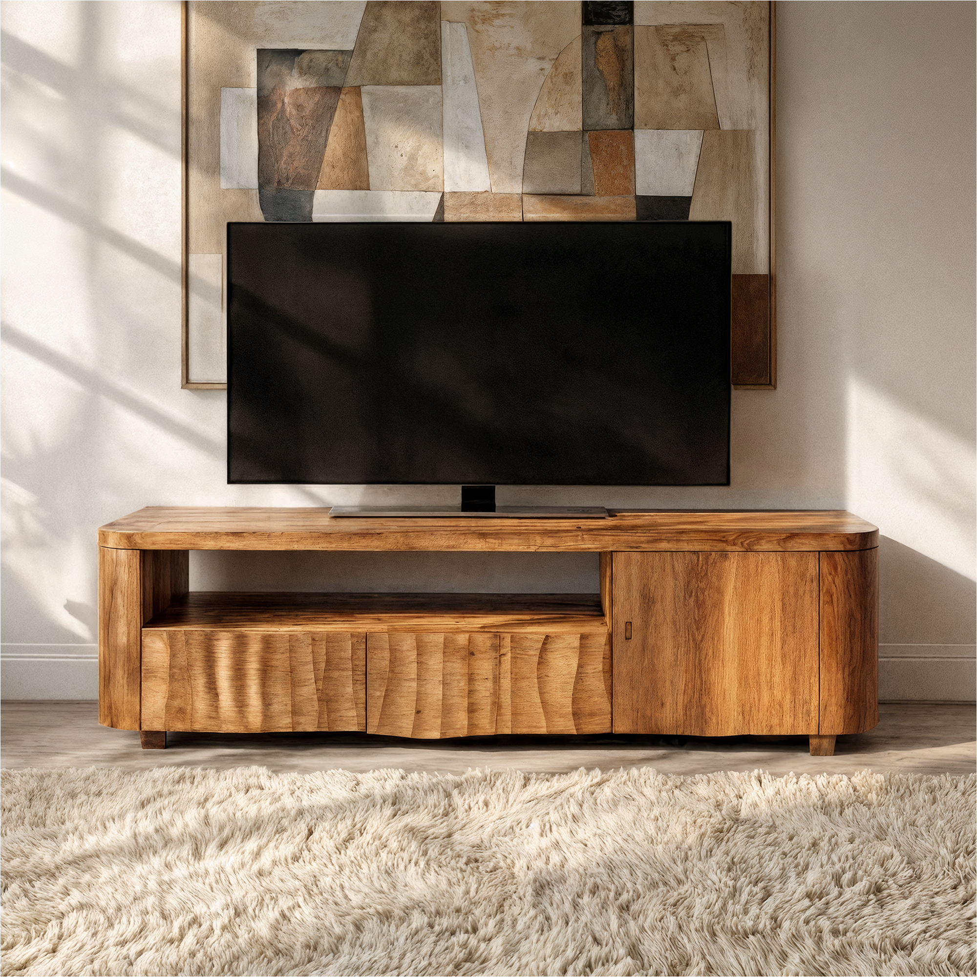 Modern TV Cabinet Solid Wood Storage Drawer Living Room SINLKITC021