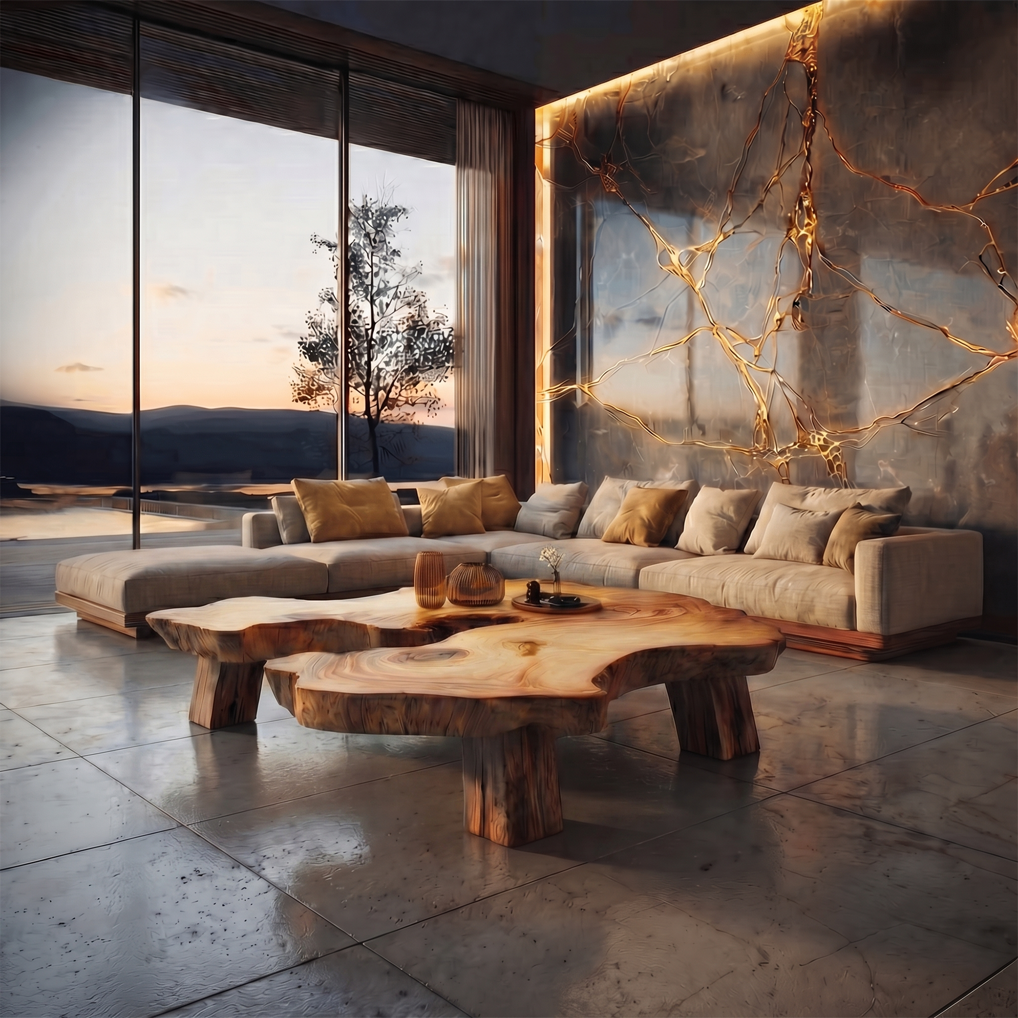 Rustic Organic Coffee Table Modern Living Room Centerpiece SINLKICF128