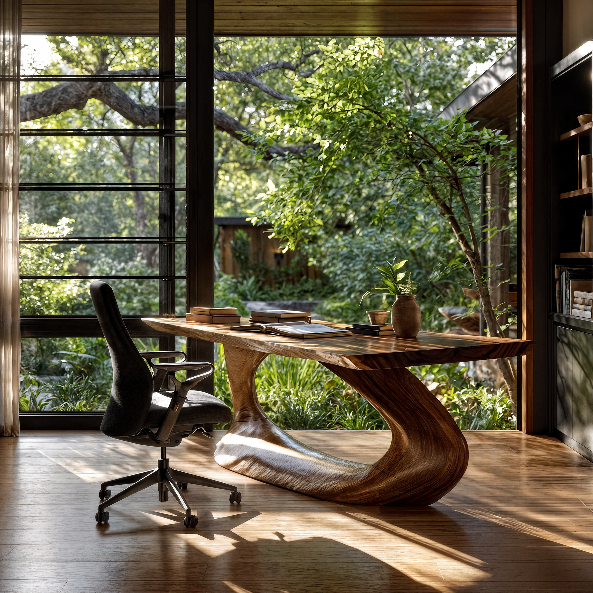 Rustic Desk With Sculptural Curved Base For Home Office SINLKIDK111