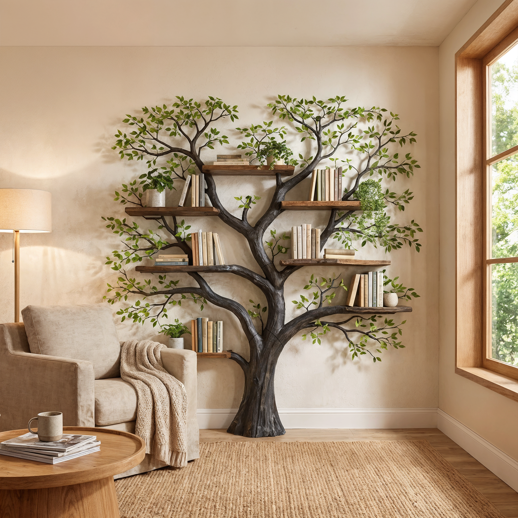 Handcrafted Tree Storage Bookcase Living Room Interior Living Wall Feature SINLKITB620