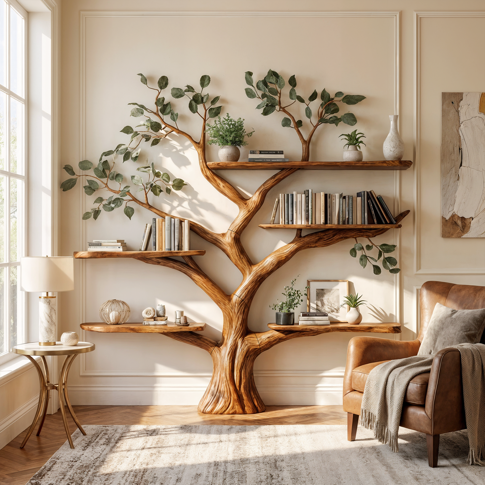Handcrafted Tree Bookshelf Wall-Mounted Furniture Living Room SINLKITB535