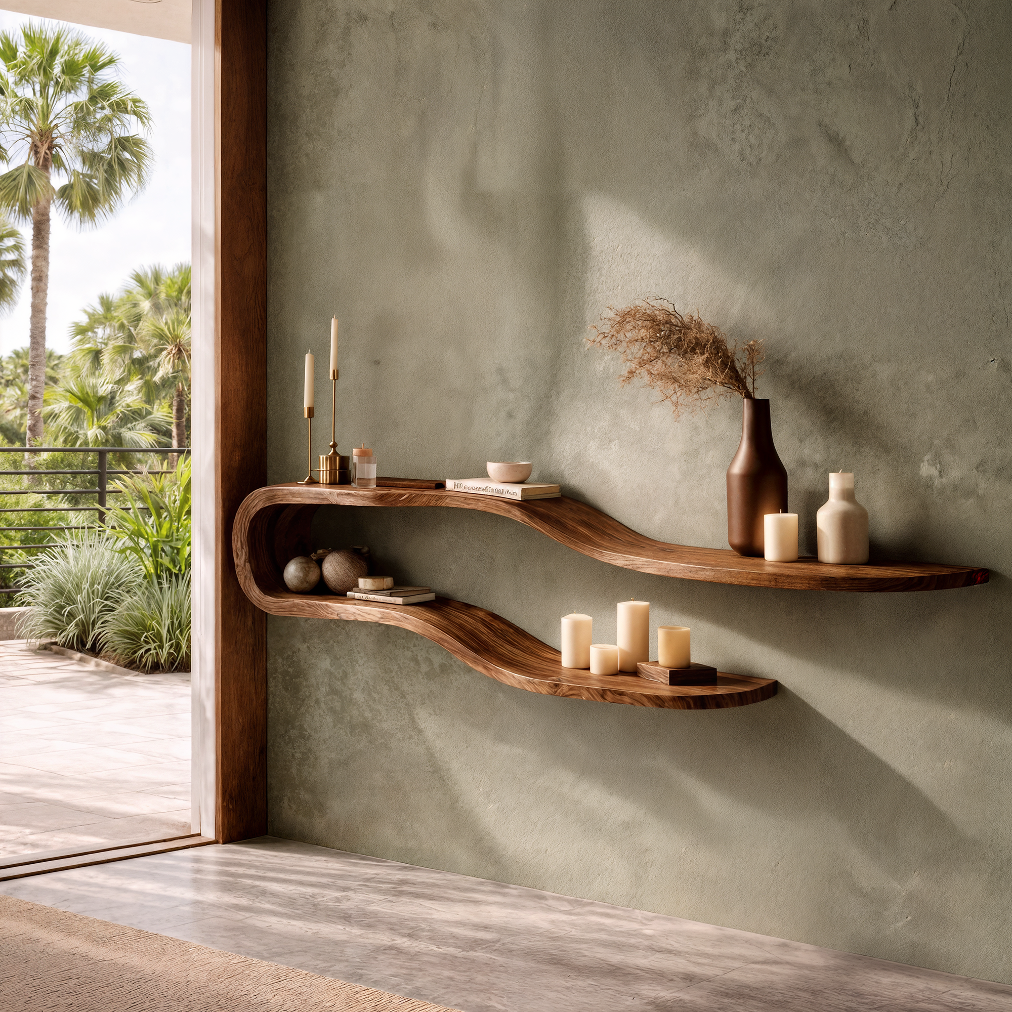 Organic Curved Floating Wall Shelf For Living Room And Bedroom SINLKIFL534
