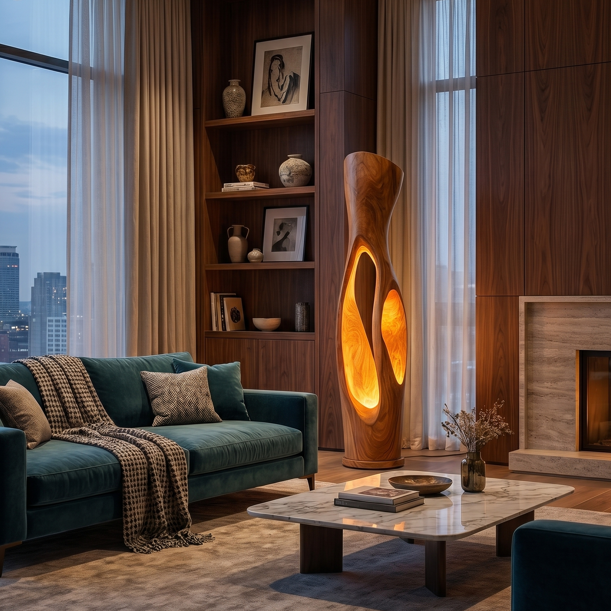 Modern Organic Floor Lamp With Illuminated Hollow Wood Design For Living Room SINLKIFLP102