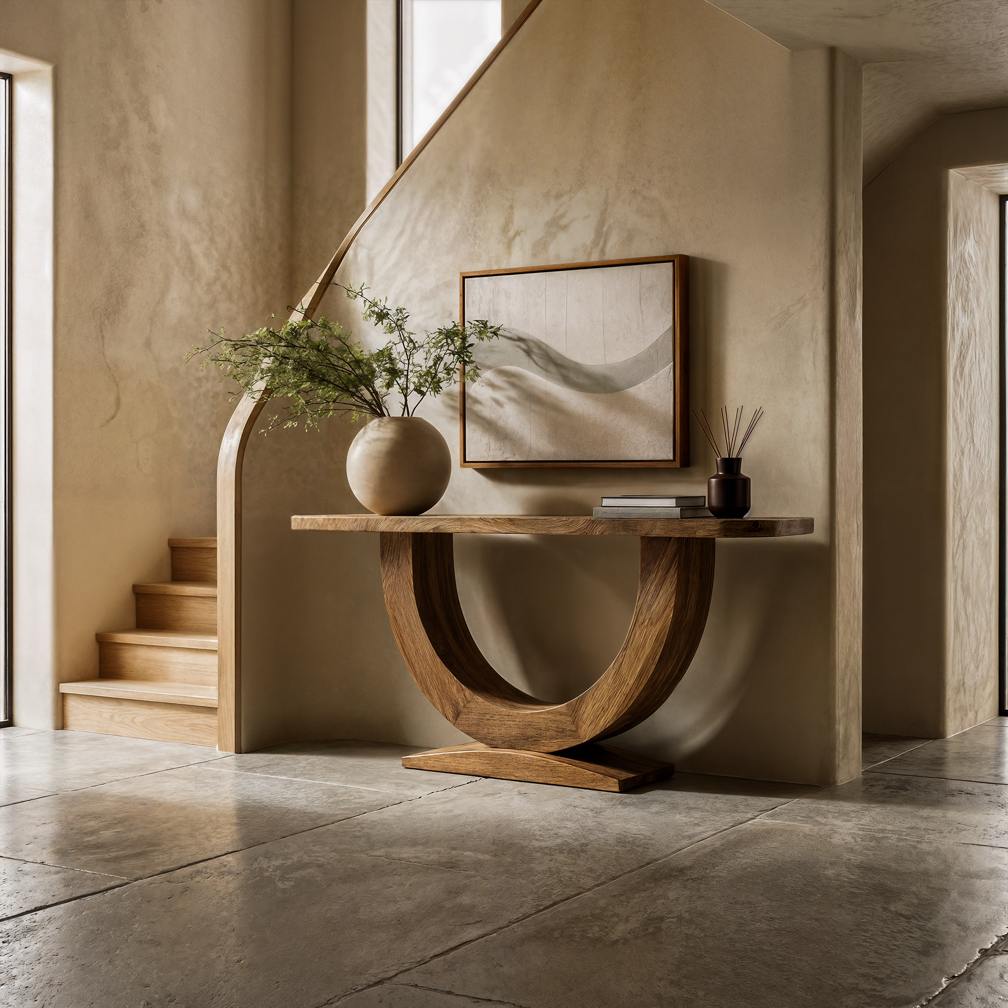 Contemporary Organic Console Table With U Shape Pedestal Base For Entryway And Living Room SINLKICS597