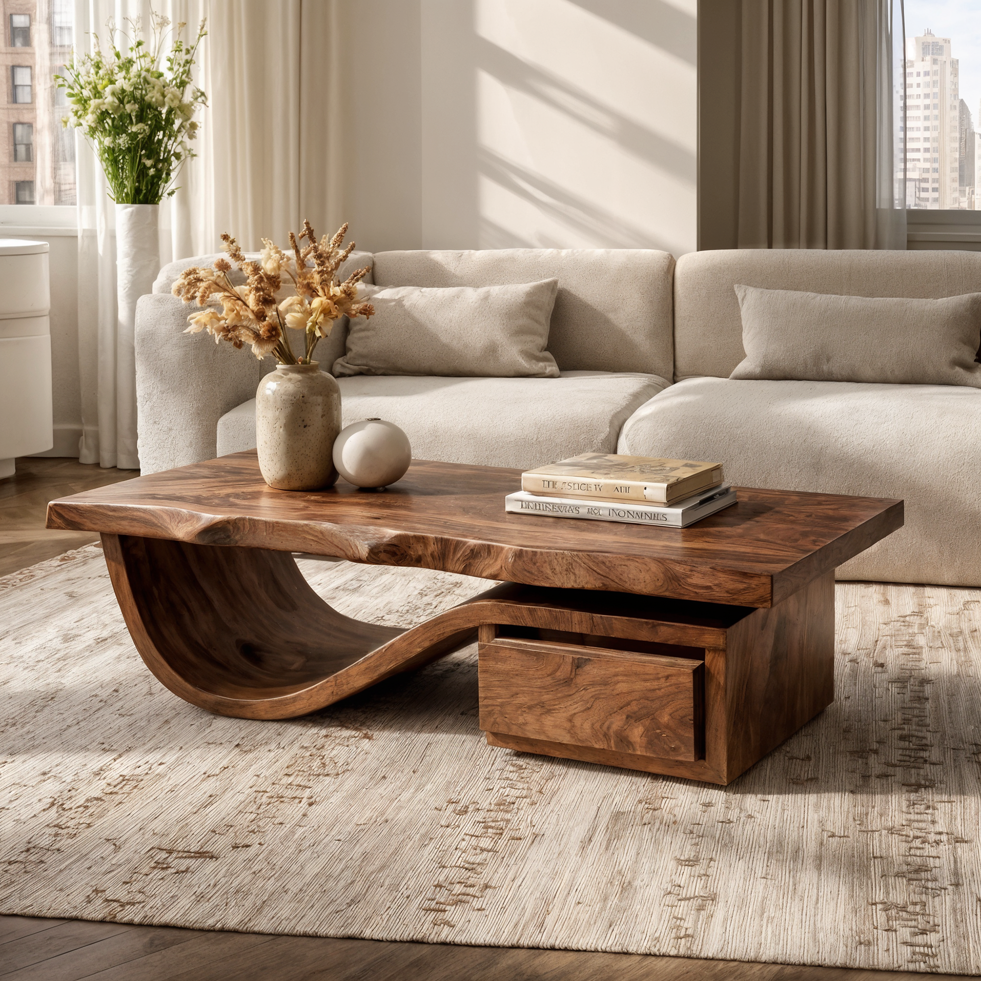 Modern Organic Coffee Table With Storage For Living Room And Lounge SINLKICF362