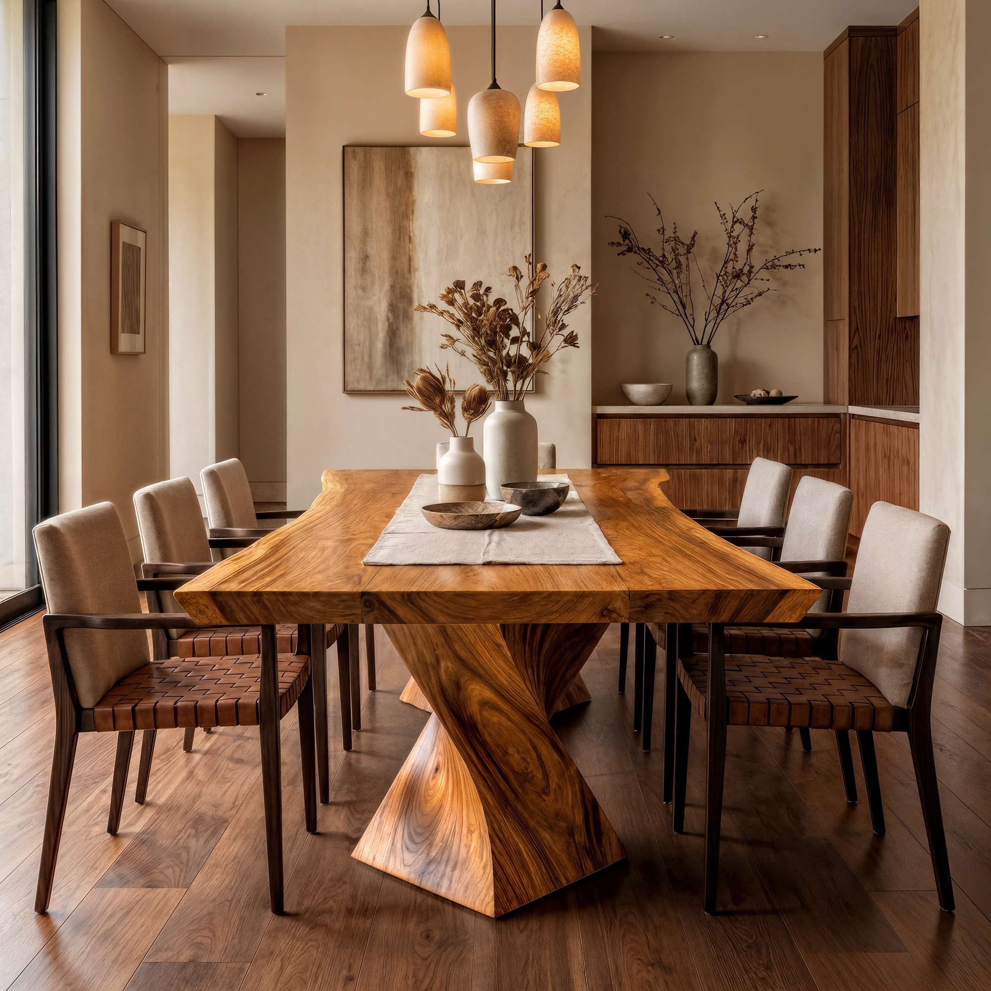 Sculptural X Base Dining Table For Dining Room And Kitchen SINLKIDT166
