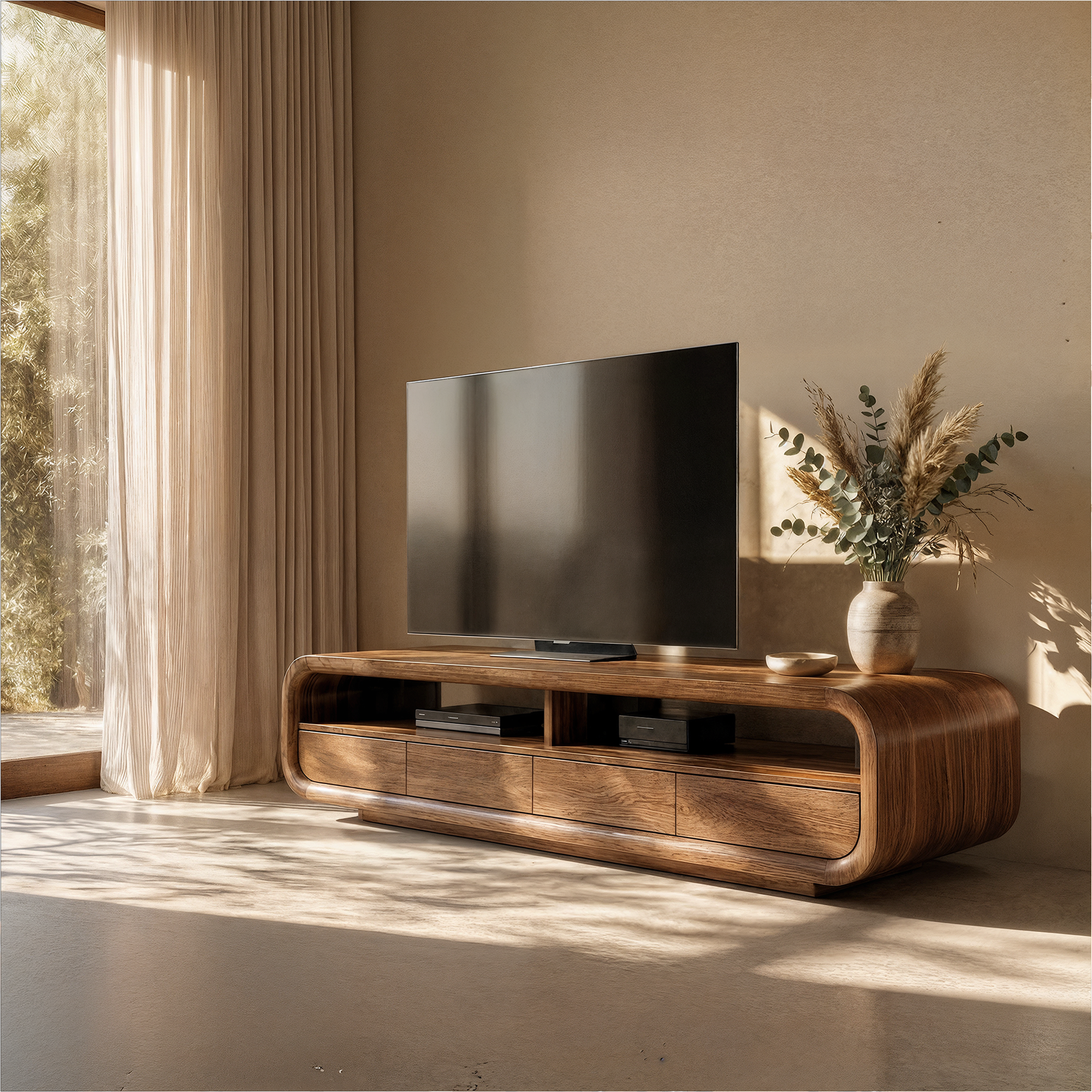 Rustic TV Cabinet Solid Wood With Storage Living Room SINLKITC019