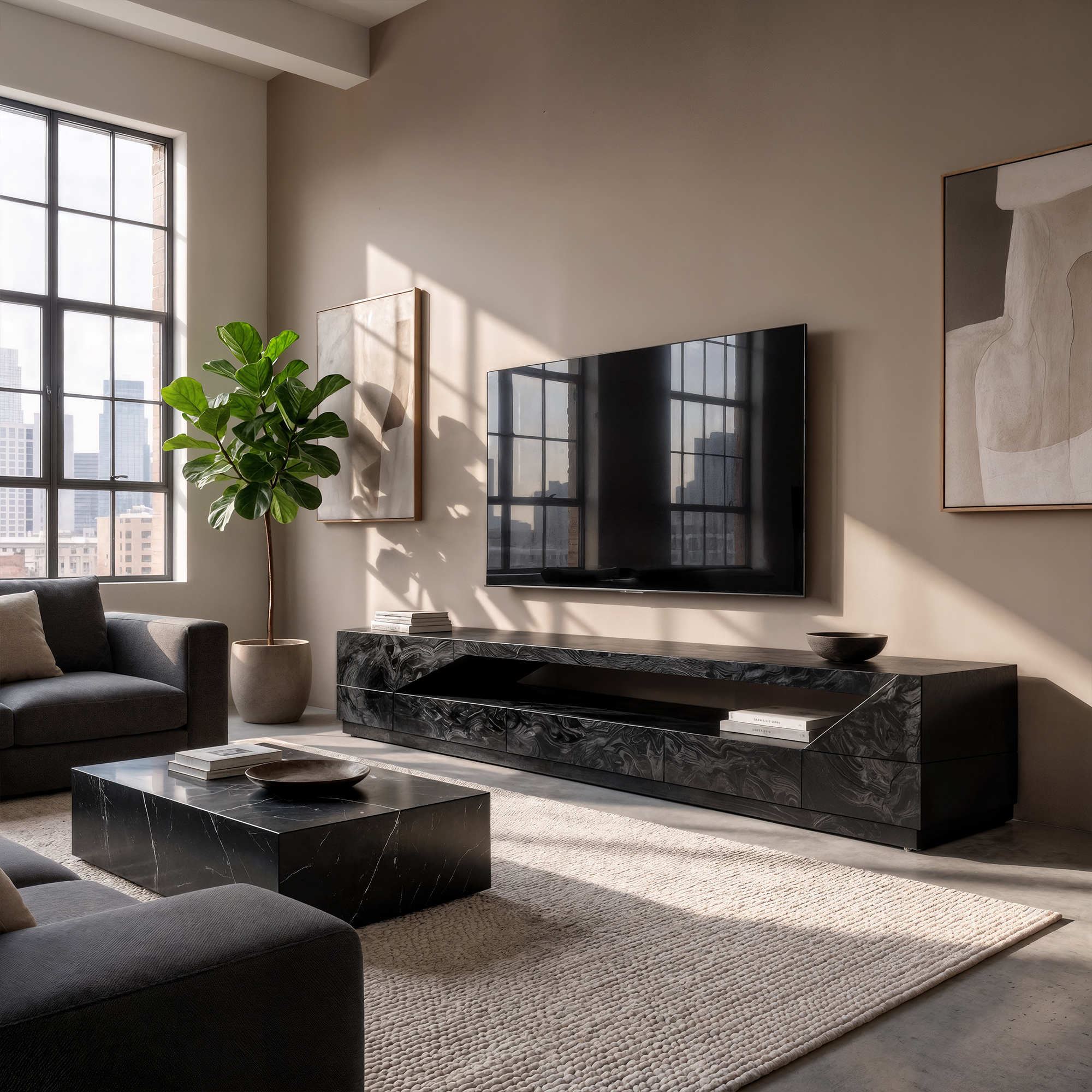 Minimal TV Console With Natural Wood Grain Design For Living Room SINLKITC057