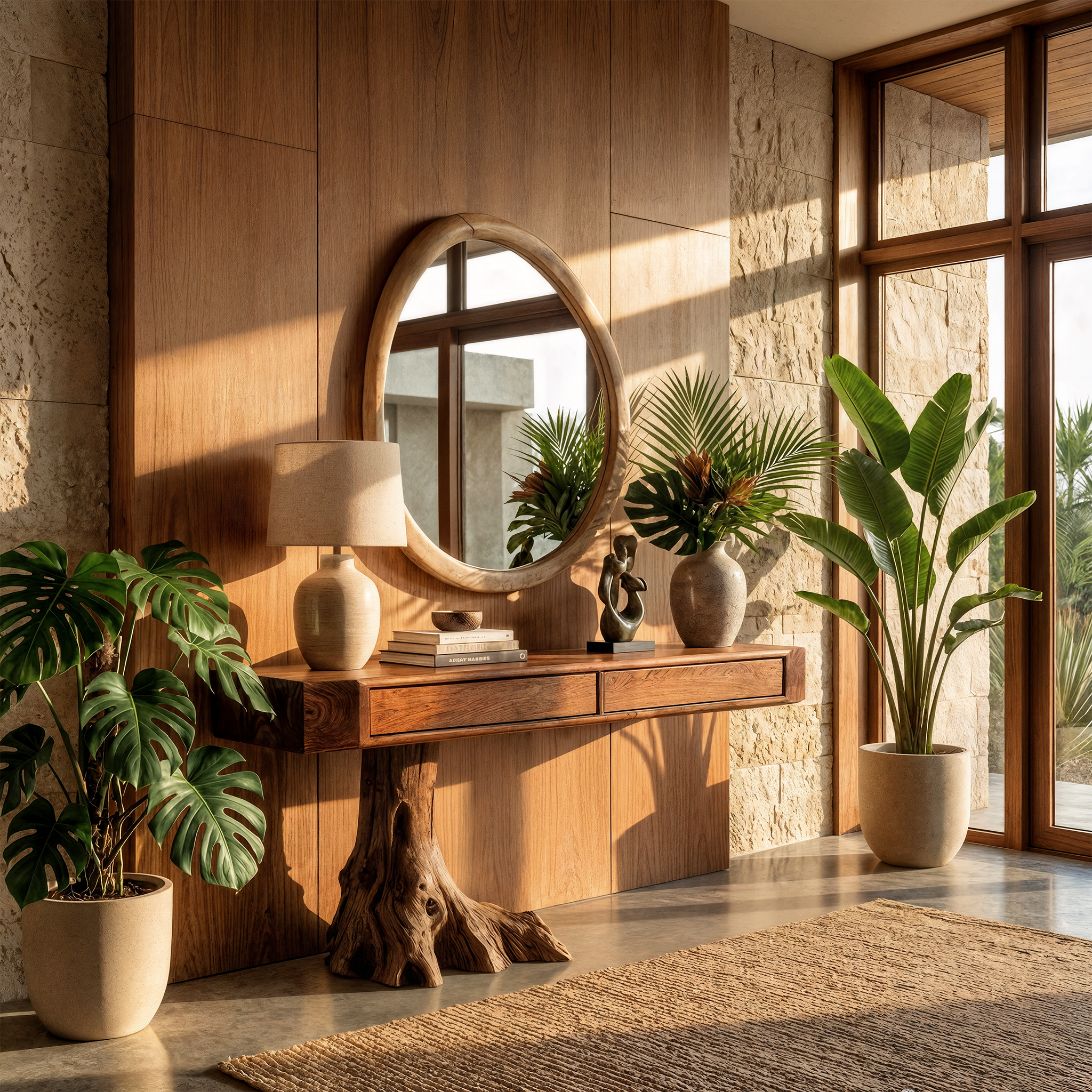 Rustic Tree Root Console Table Solid Wood Raw Nature Inspired Base Entryway Or Hallway SINLKICS561