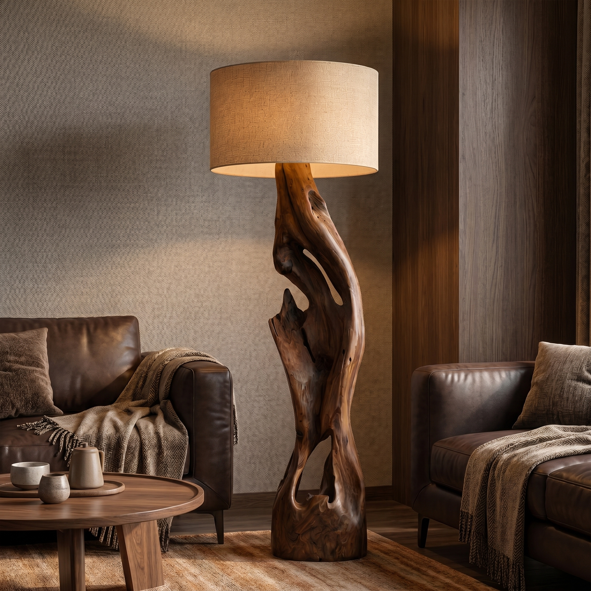 Sculptural Floor Lamp With Solid Wood Open Form Design For Living Room SINLKIFLP089