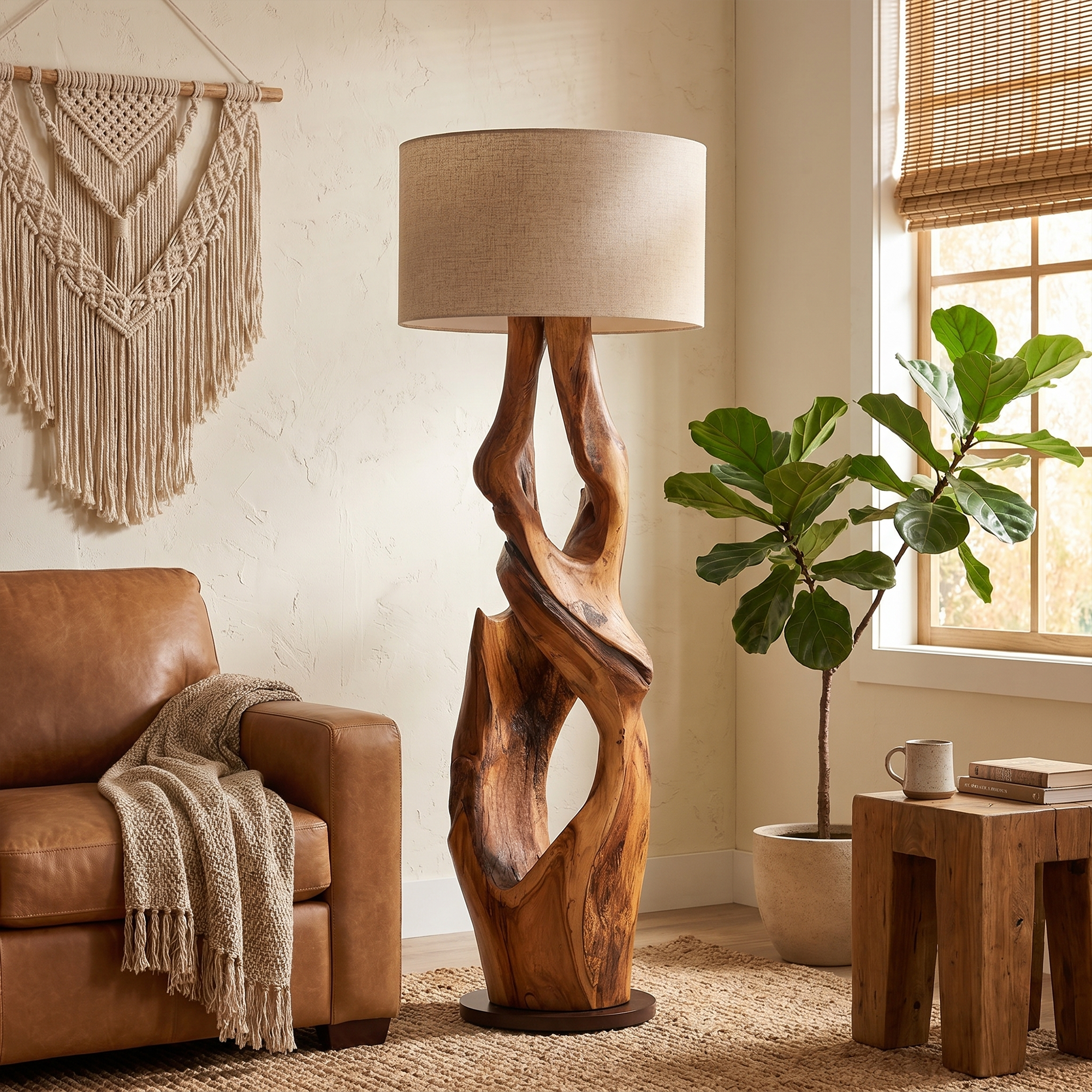 Contemporary Organic Floor Lamp With Artistic Hollow Wood Structure For Living Room SINLKIFLP092