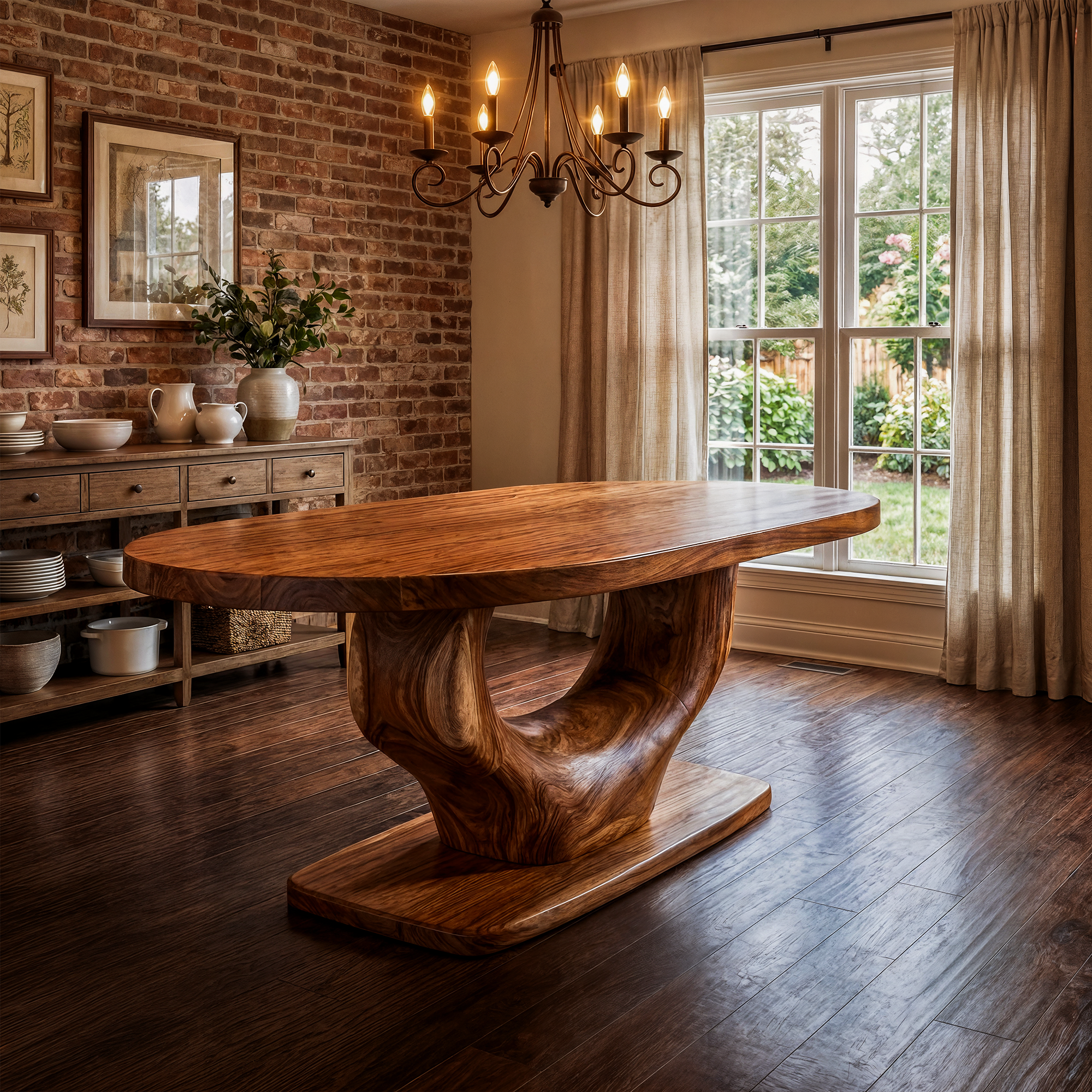 Rustic Curved Base Dining Table For Dining Room And Kitchen SINLKIDT167
