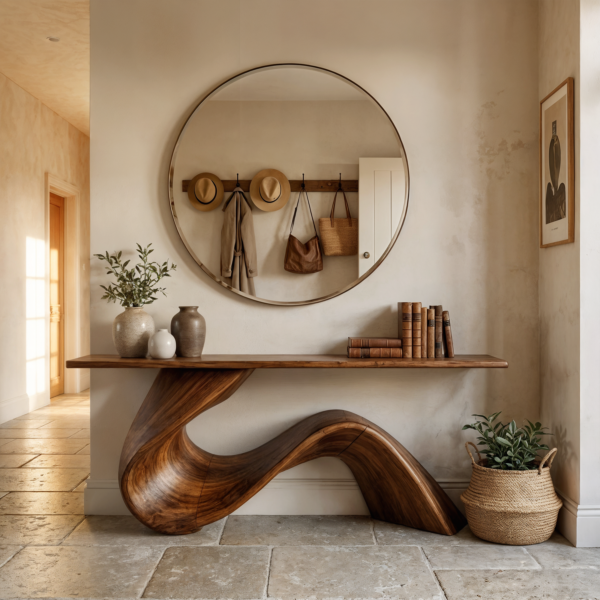 Elegant Flowing Wood Console Table Entryway Hallway Living Room SINLKICS494
