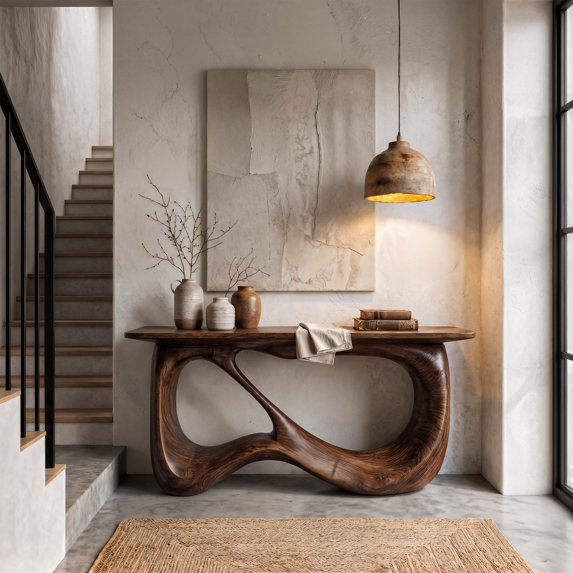 Minimalist Console Table With Flowing Loop Wood Base For Entryway SINLKICS600