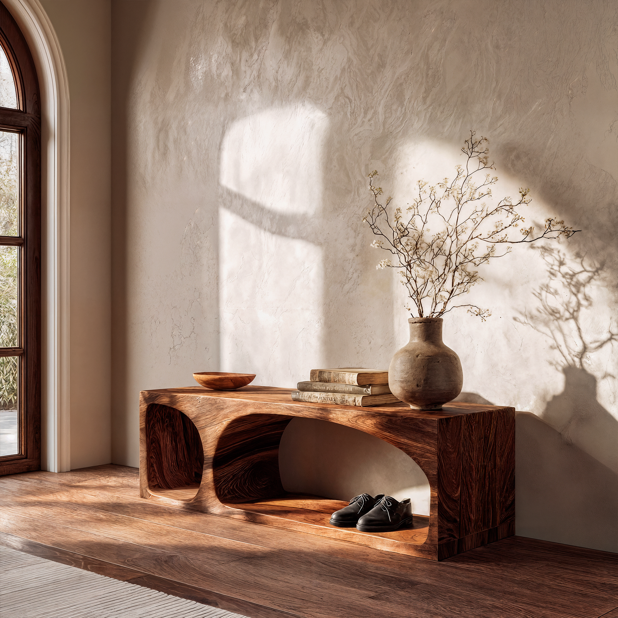 Organic Wooden Shoe Bench For Entryway And Hallway SINLKIRS102