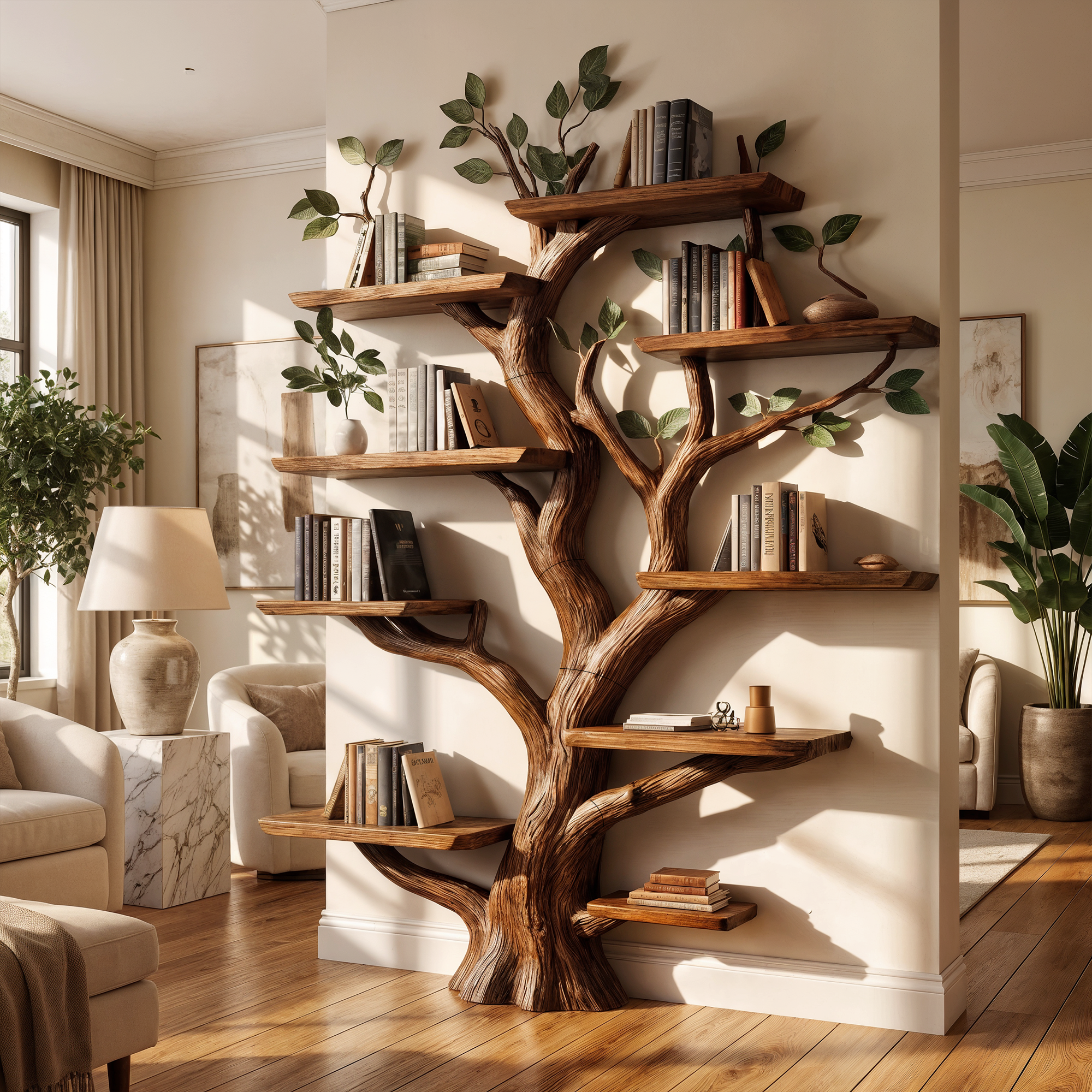 Rustic Solid Wood Tree Bookshelf For Living Room Or Study Room SINLKITB527