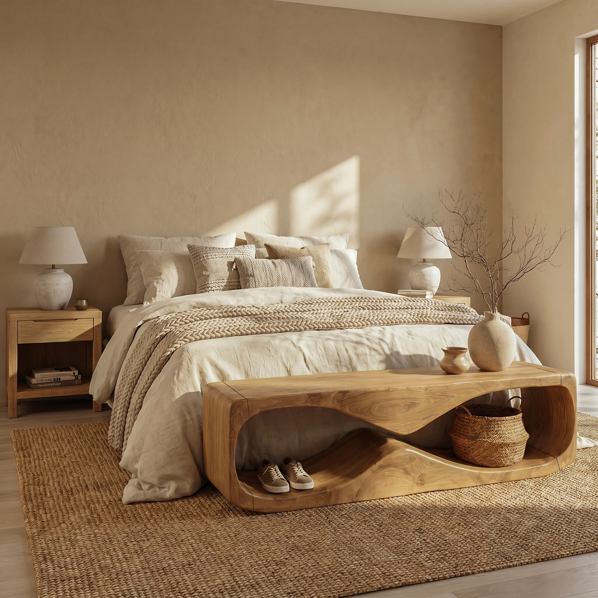 Modern Bench With Open Storage Shelf And Curved Wood Design For Entryway  SINLKIRS120